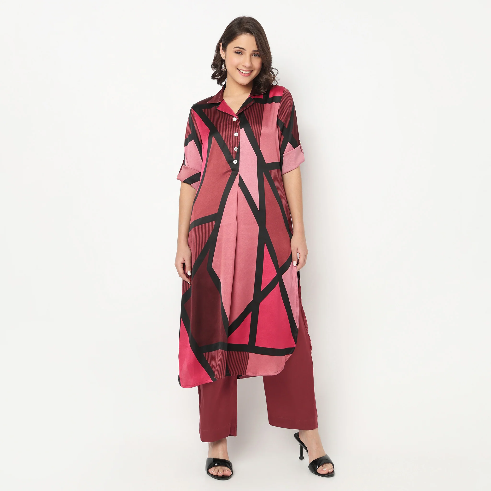 Printed Camp Collar Kurta with Pant Set - Image 2