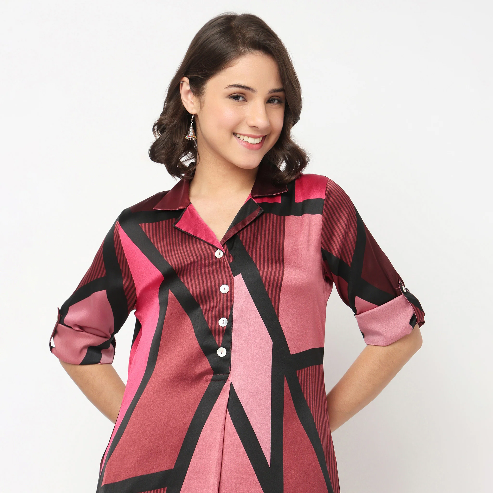 Printed Camp Collar Kurta with Pant Set - Image 4
