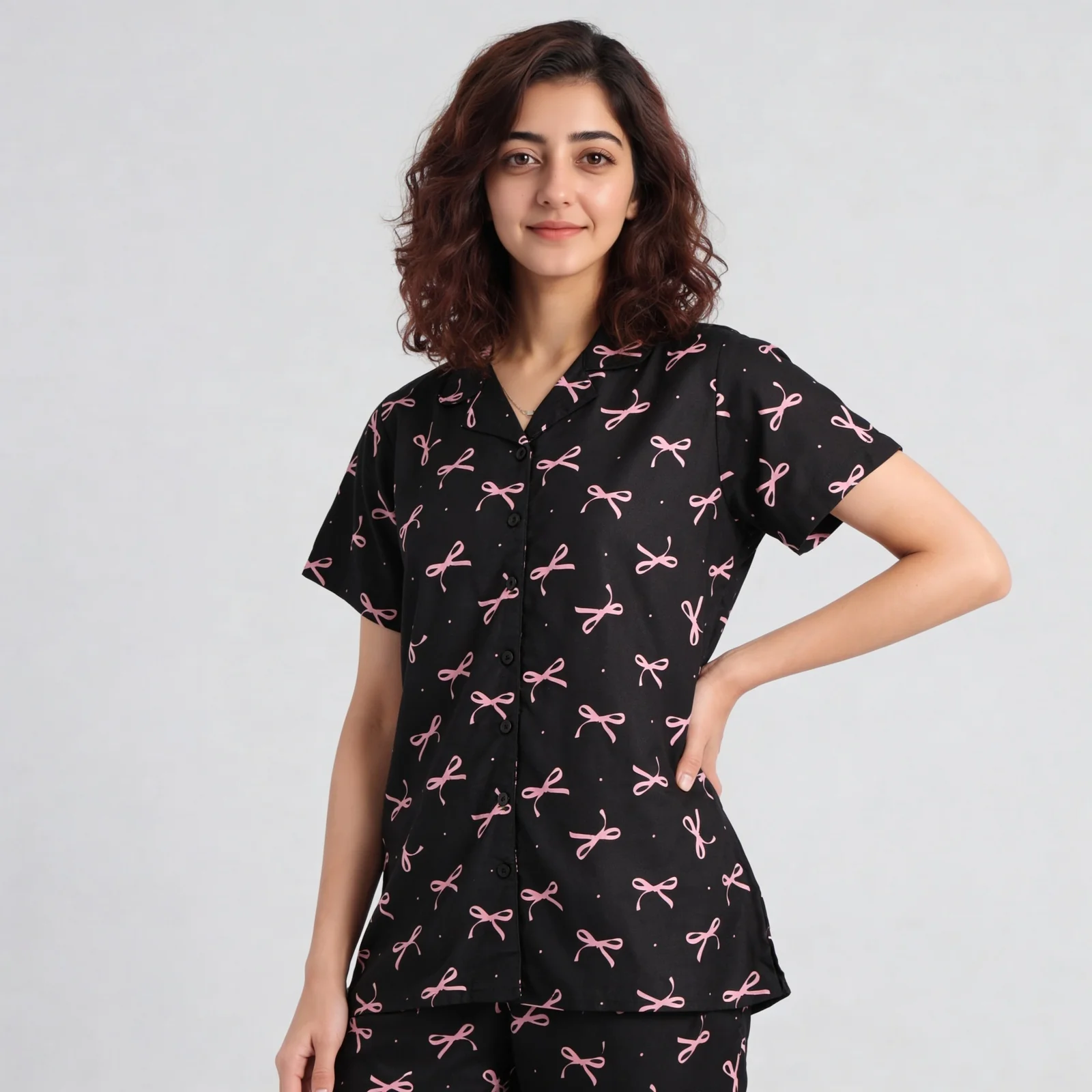 Printed Camp Collar Shirt with Pyjama Set - Image 2