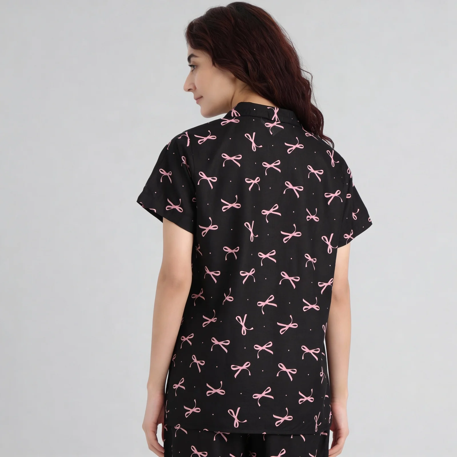 Printed Camp Collar Shirt with Pyjama Set - Image 3