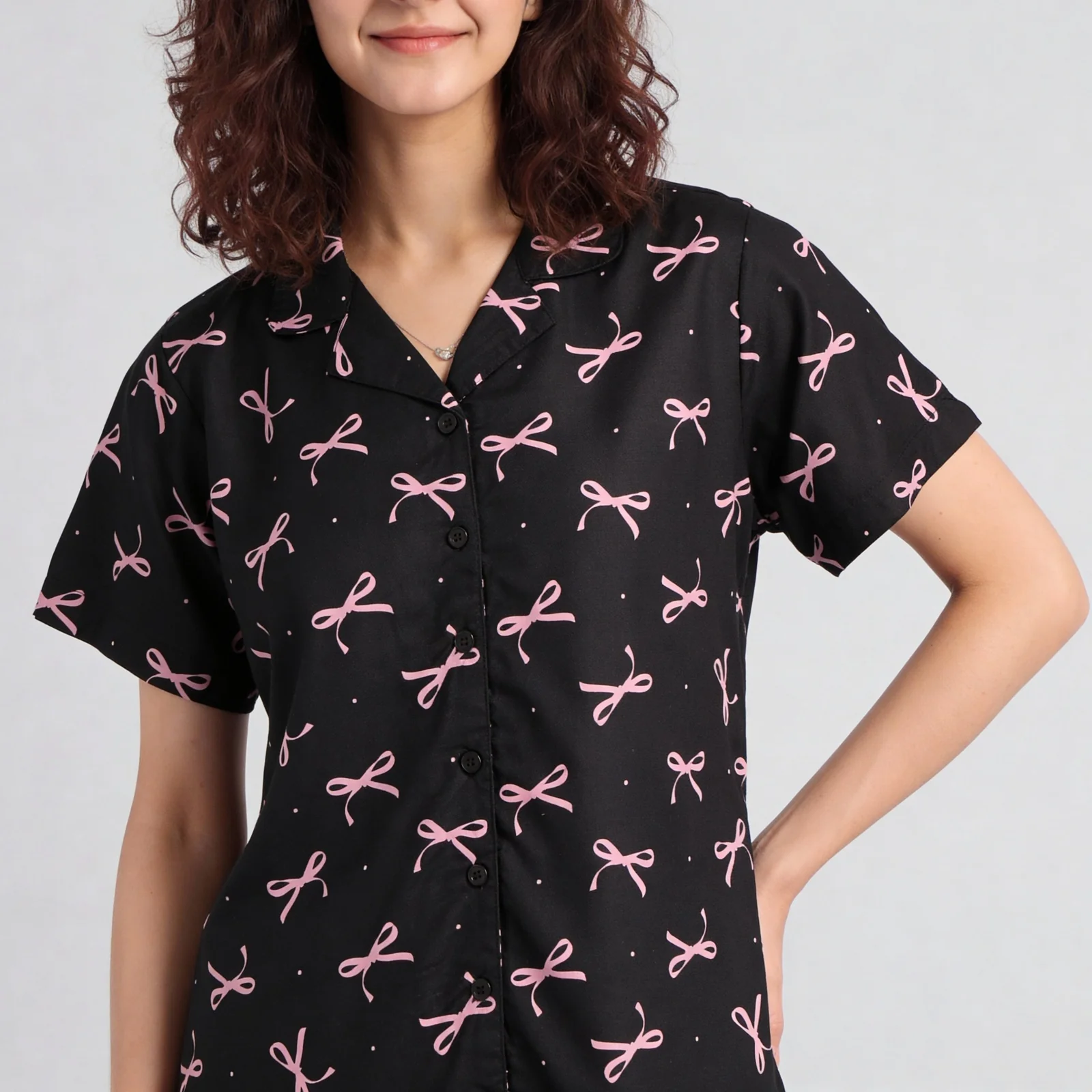 Printed Camp Collar Shirt with Pyjama Set - Image 4