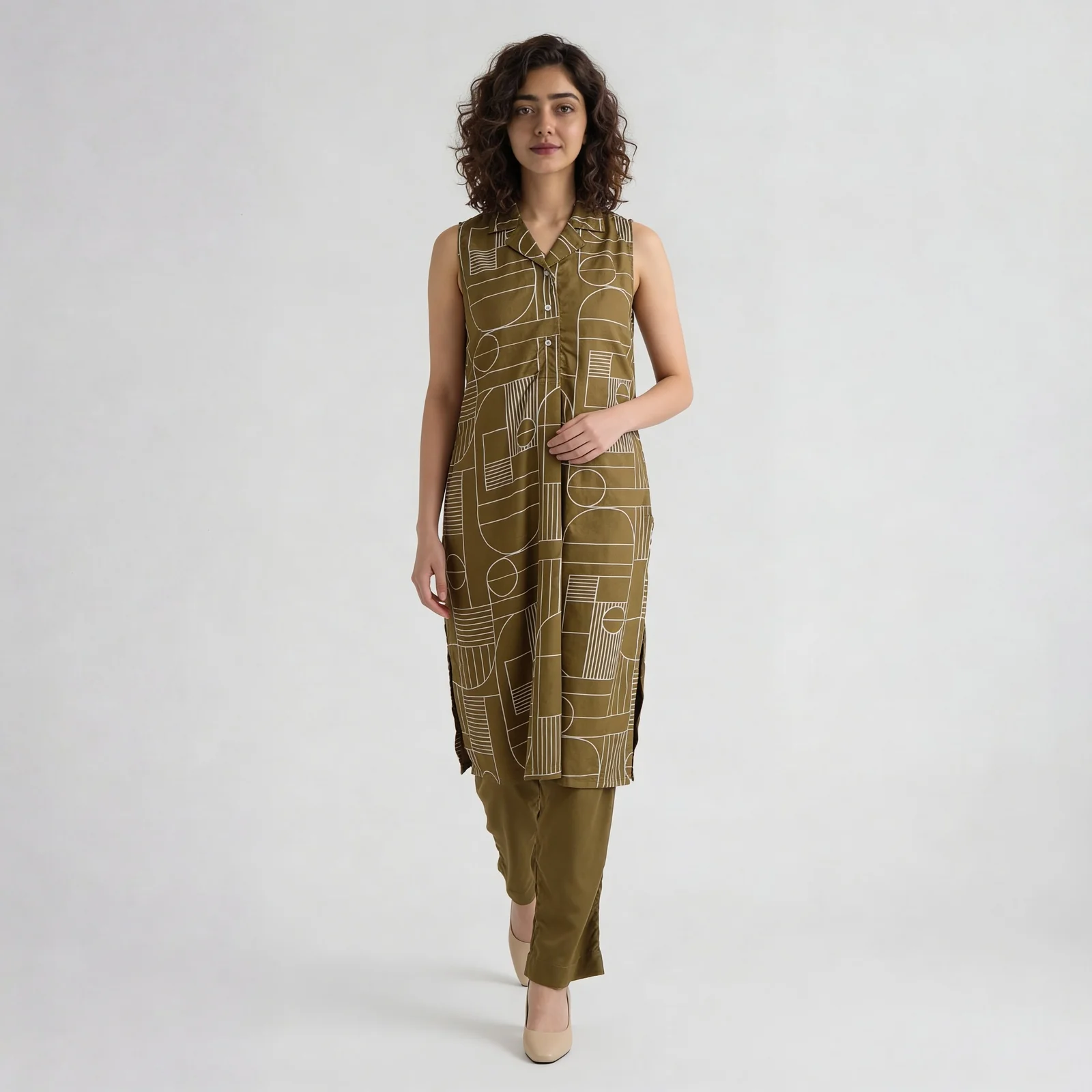 Printed Camp Collar Straight Kurta - Image 2