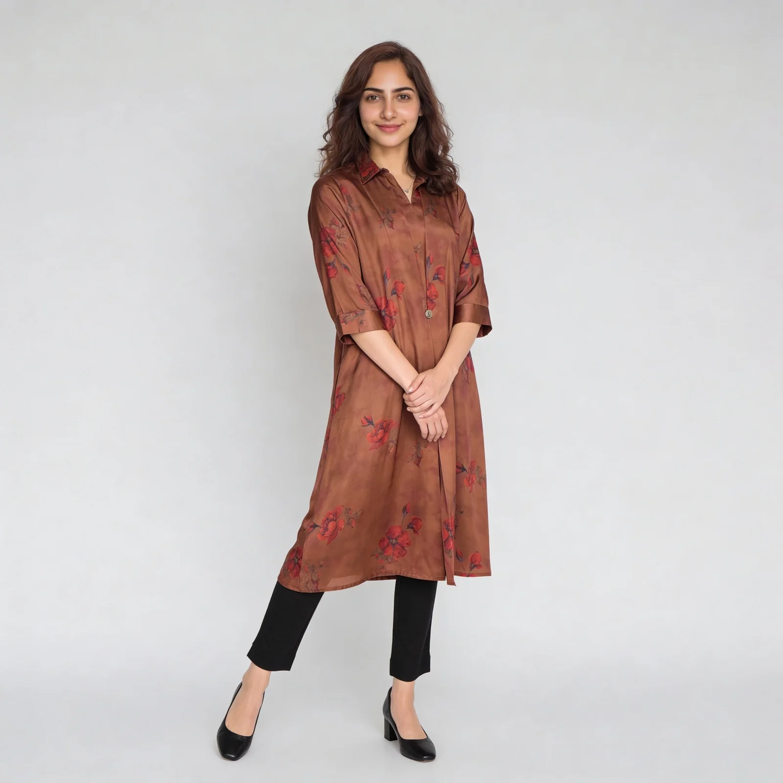 Printed Collar A-Line Flared Kurta - Image 2