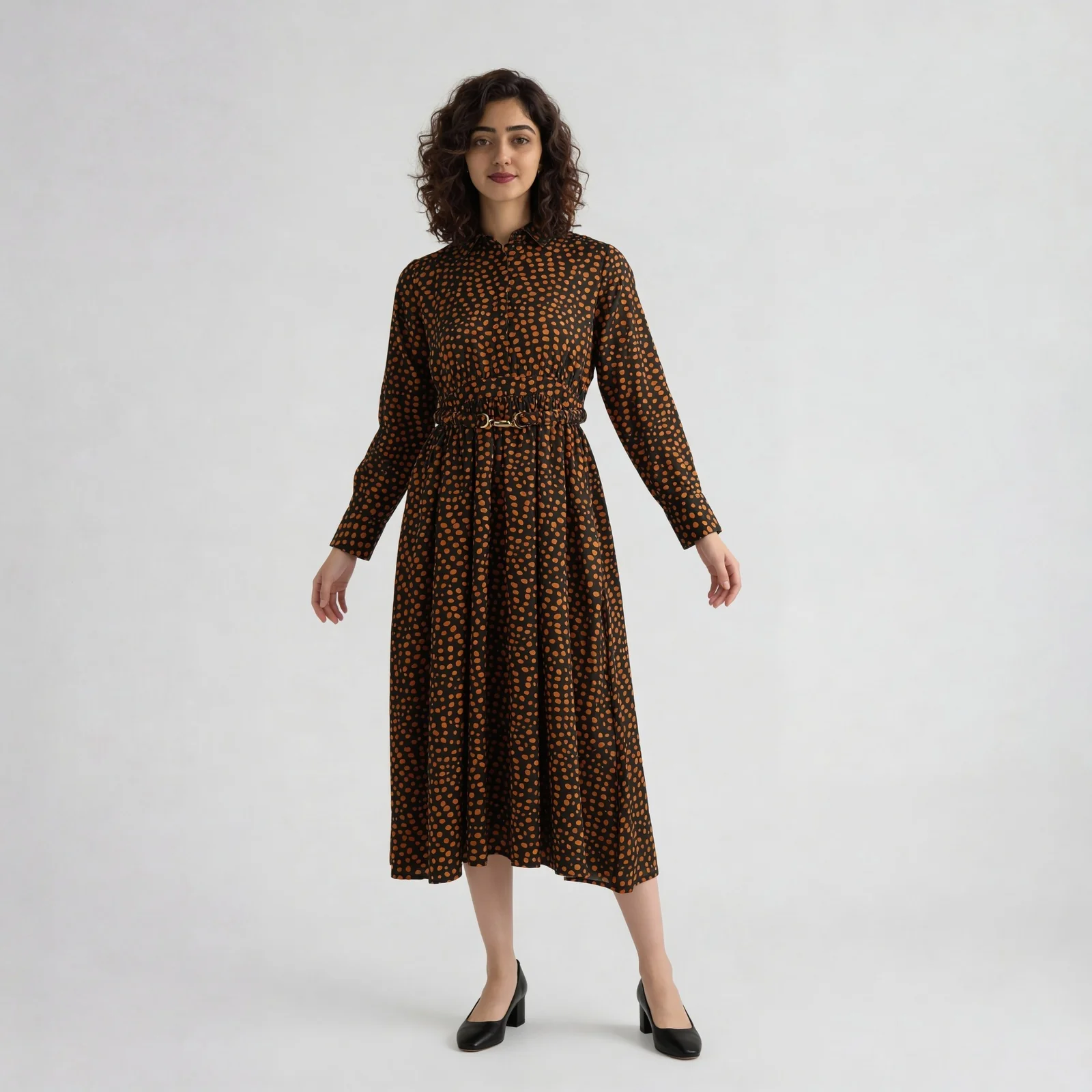 Printed Collar Flared Dress - Image 2