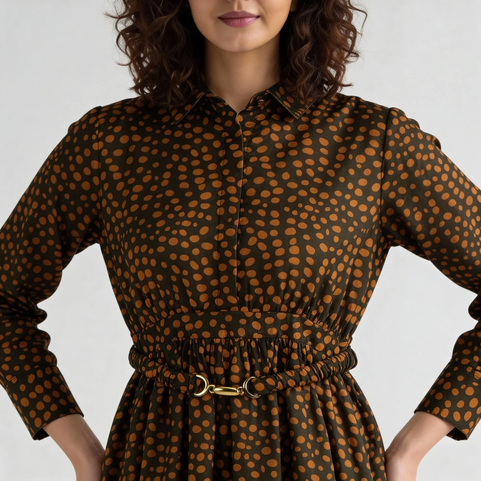 Printed Collar Flared Dress - Image 4