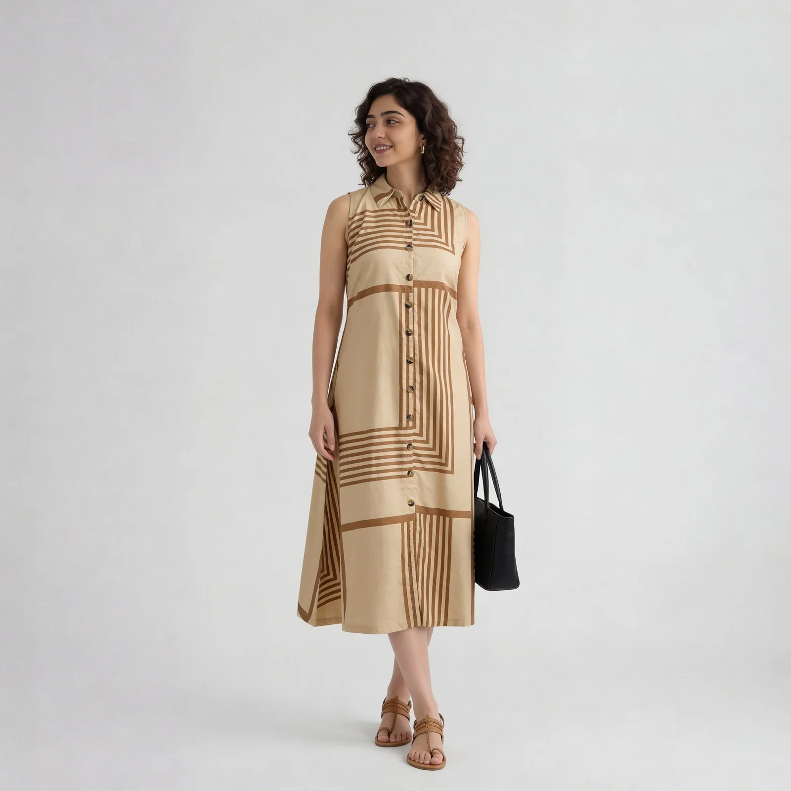 Printed Collar Flared Dress