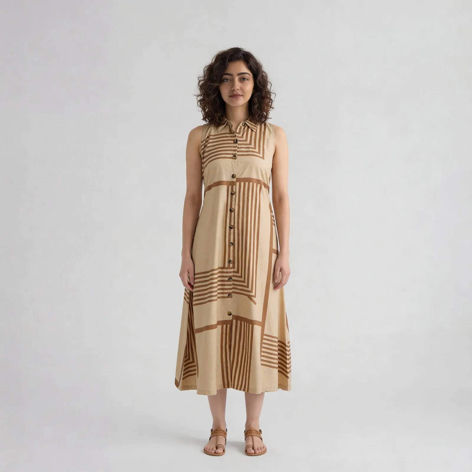 Printed Collar Flared Dress - Image 2