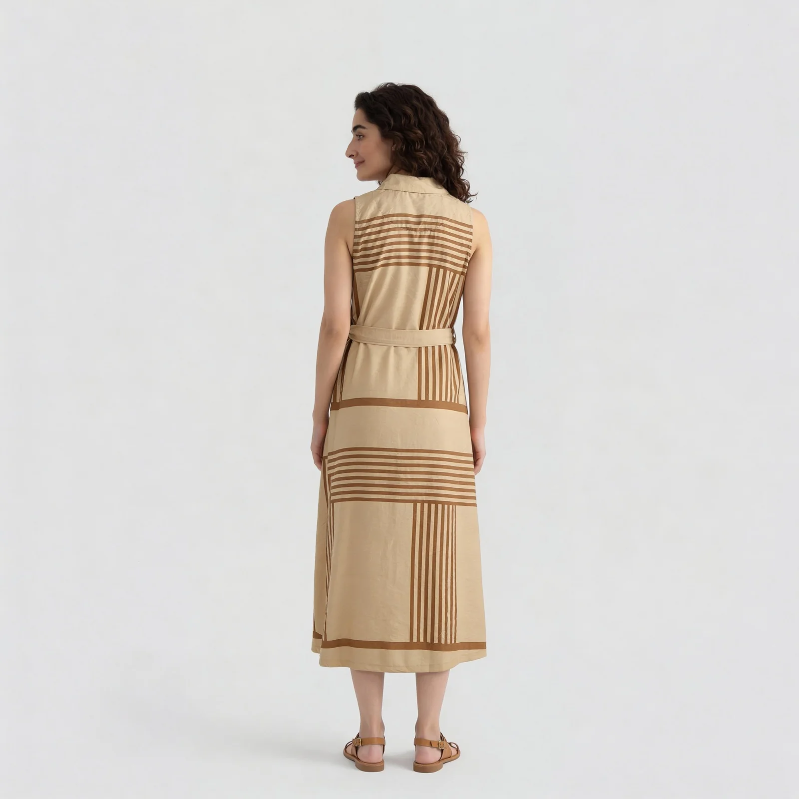 Printed Collar Flared Dress - Image 3