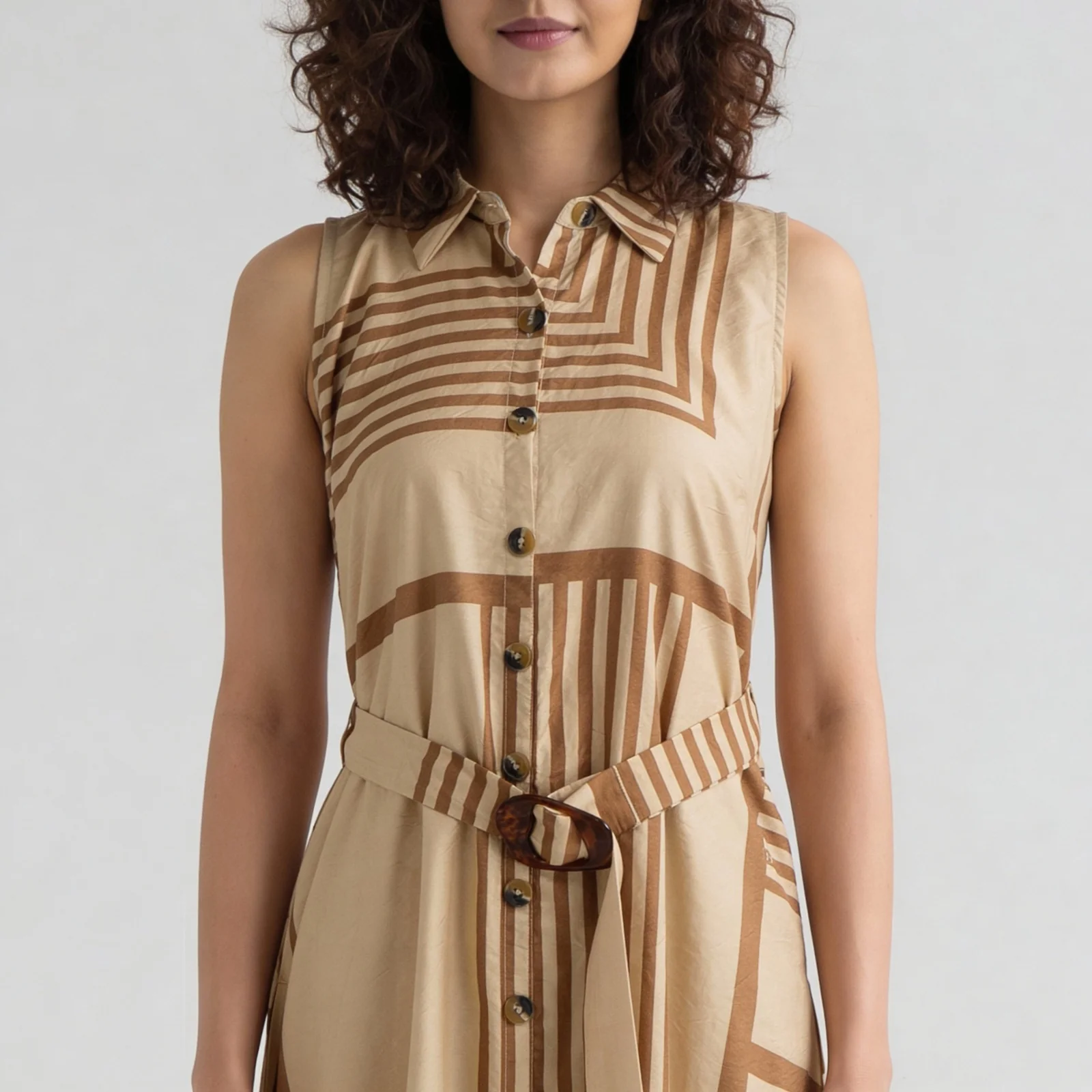 Printed Collar Flared Dress - Image 4