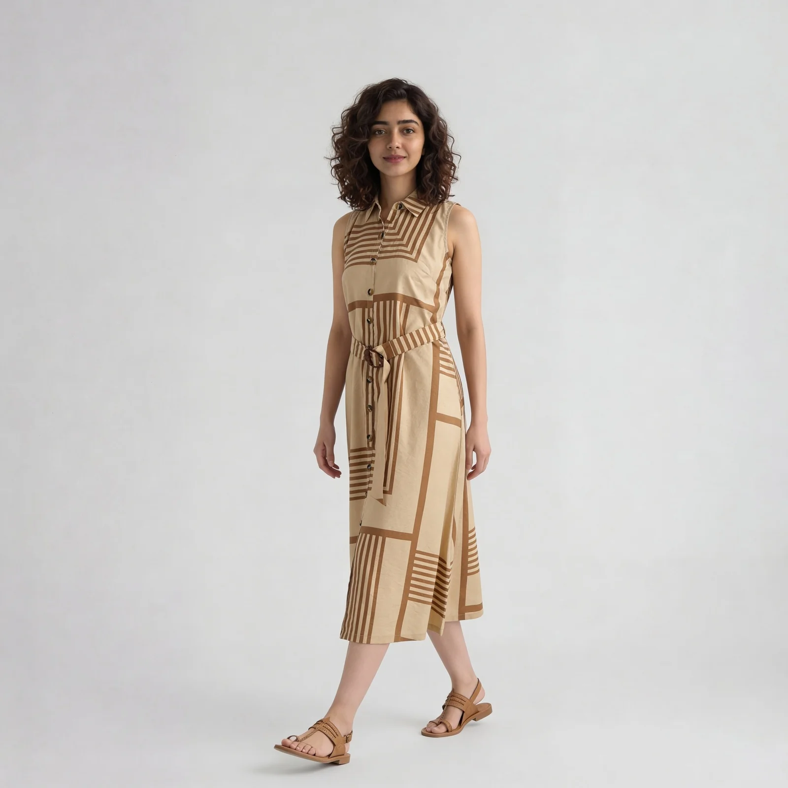 Printed Collar Flared Dress - Image 5
