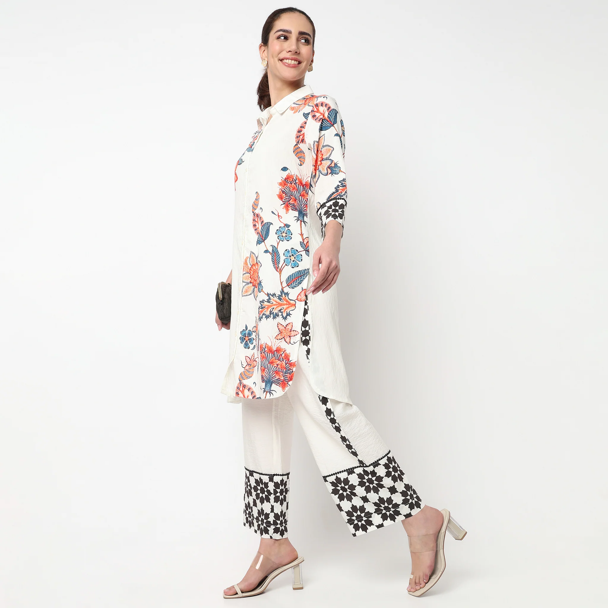 Printed Collar Kurta with Pant Set