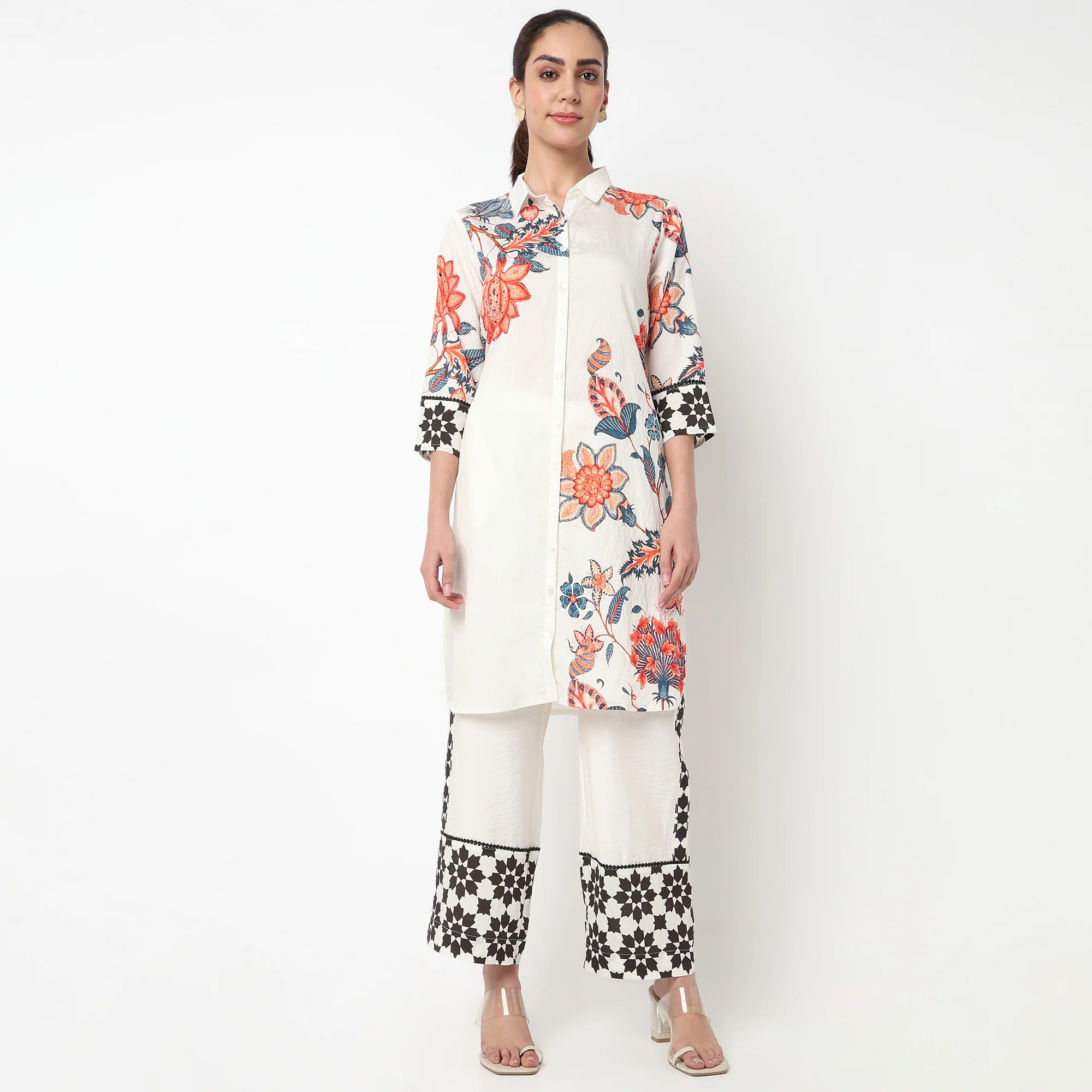 Printed Collar Kurta with Pant Set - Image 2