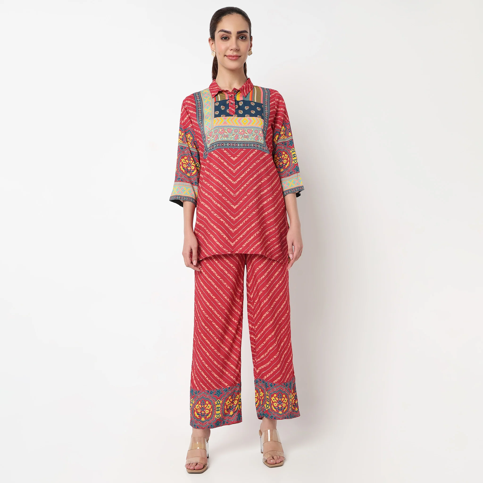 Printed Collar Kurta with Pant Set - Image 2