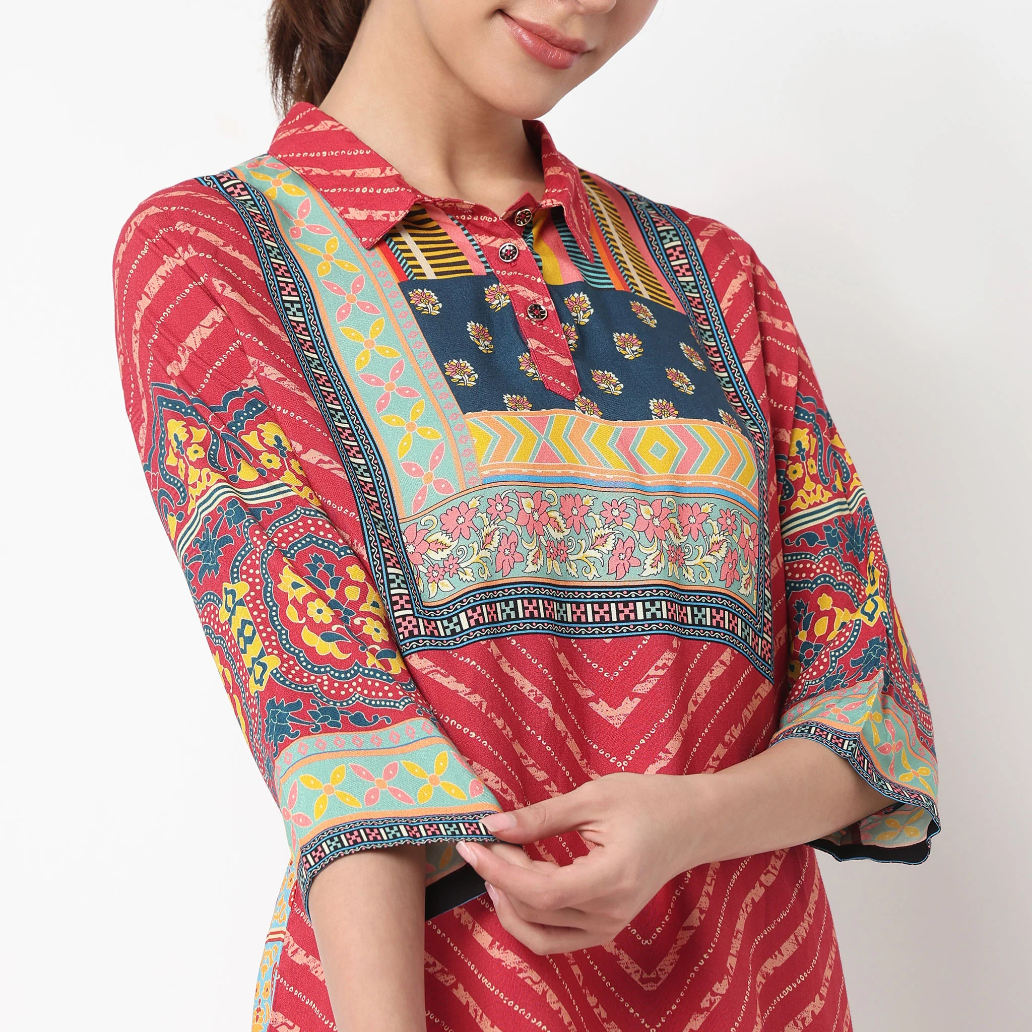 Printed Collar Kurta with Pant Set - Image 4
