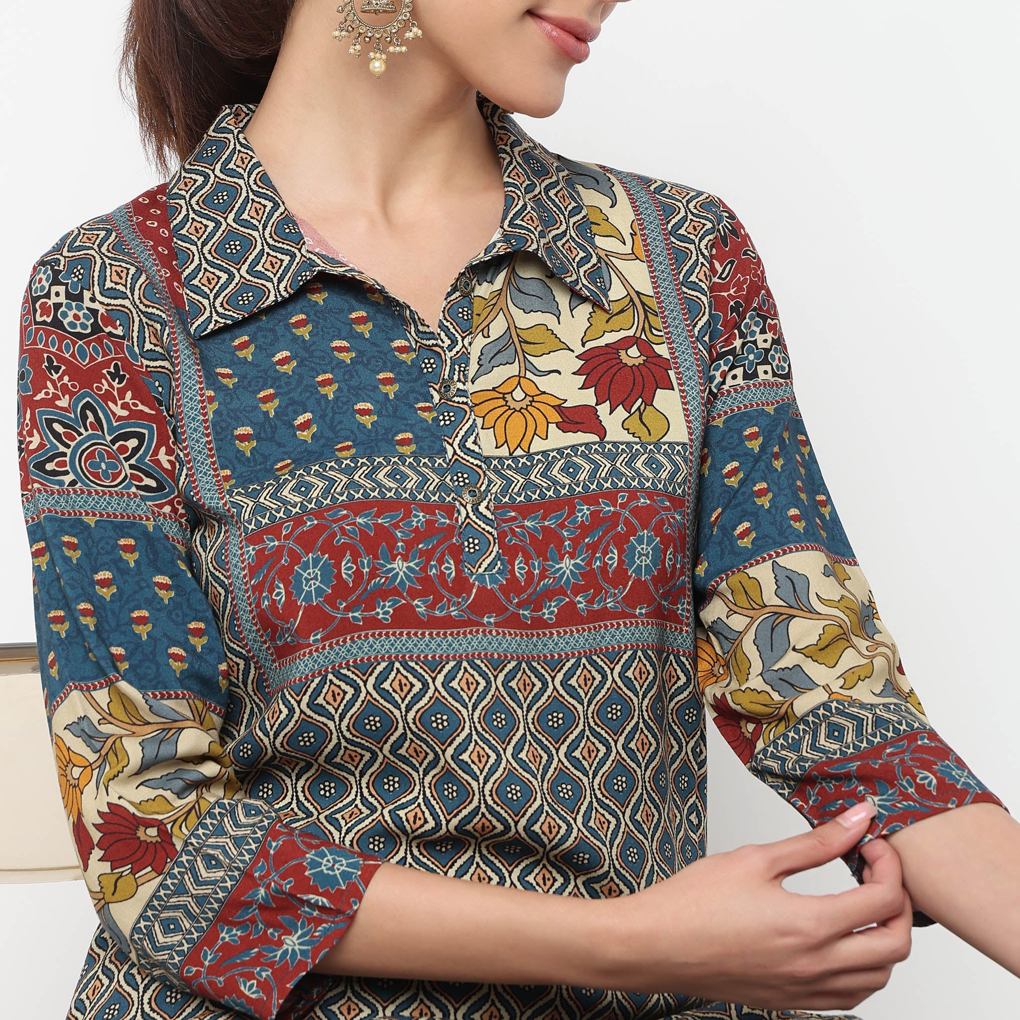 Printed Collar Kurta with Pant Set - Image 4