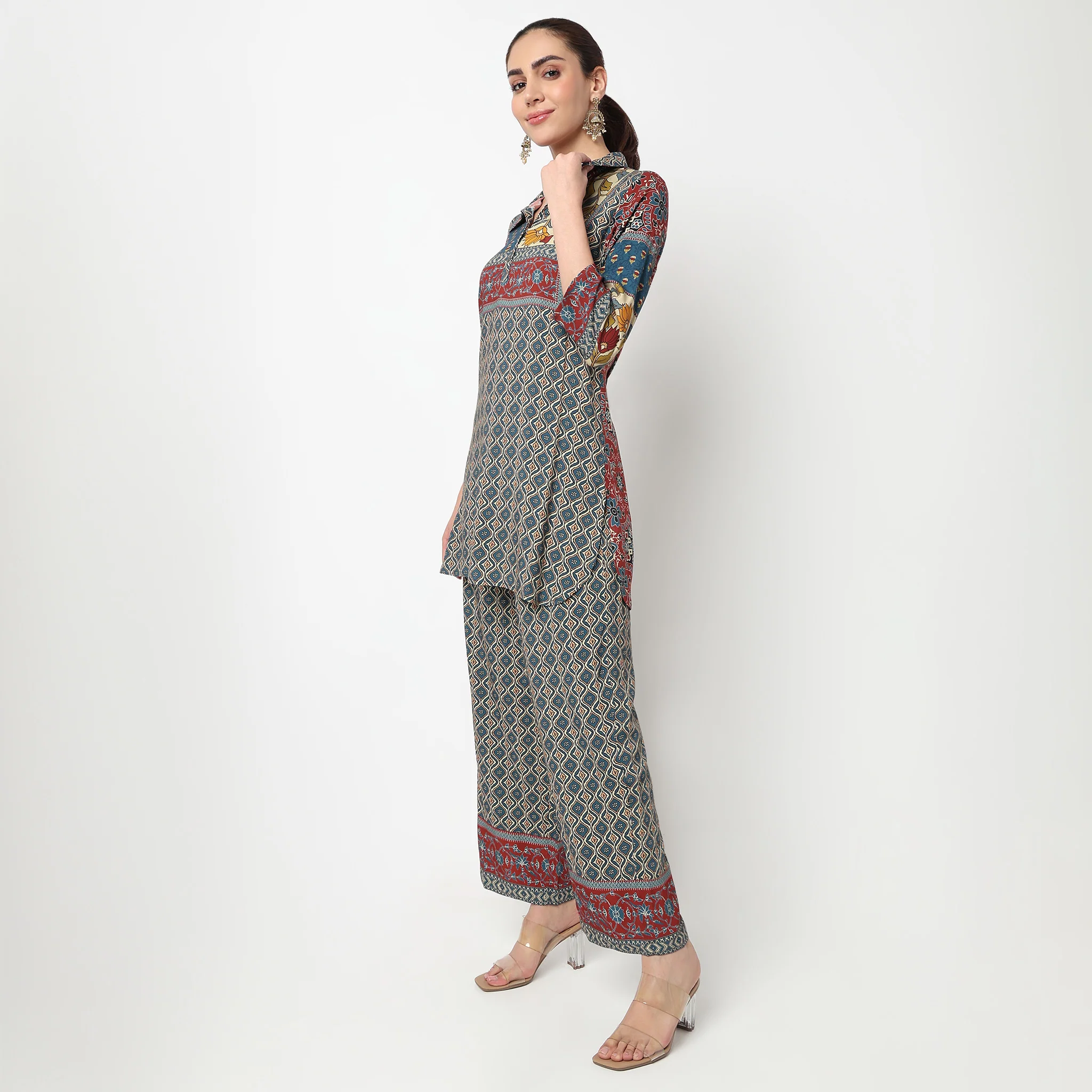 Printed Collar Kurta with Pant Set - Image 5