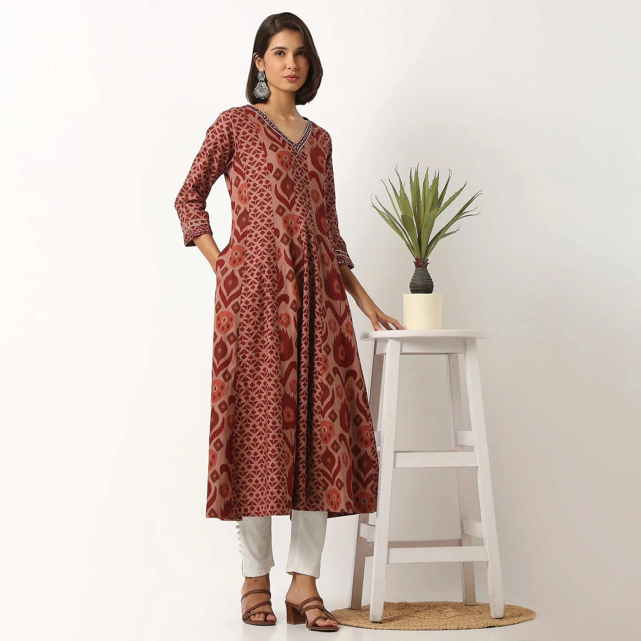 Printed Cotton Tired Long Kurta