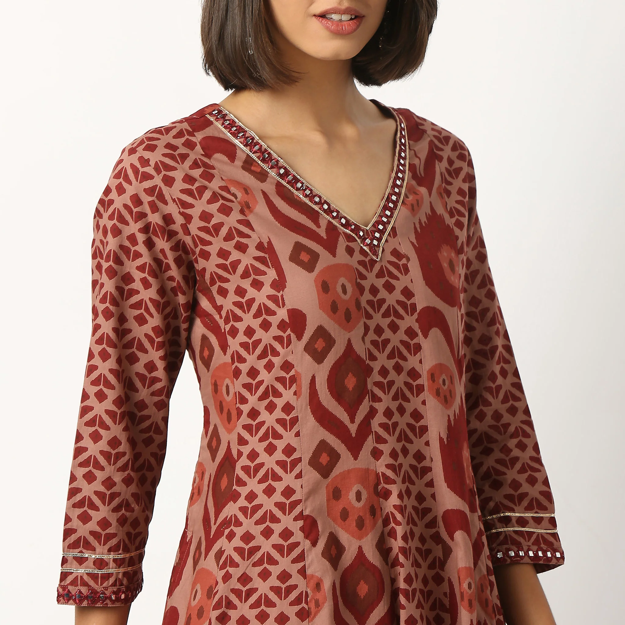 Printed Cotton Tired Long Kurta - Image 4