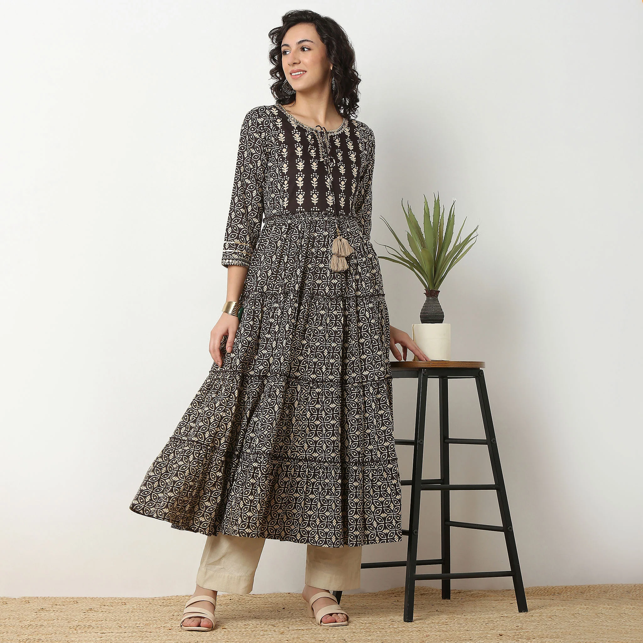 Printed Cotton Flared Long Kurta