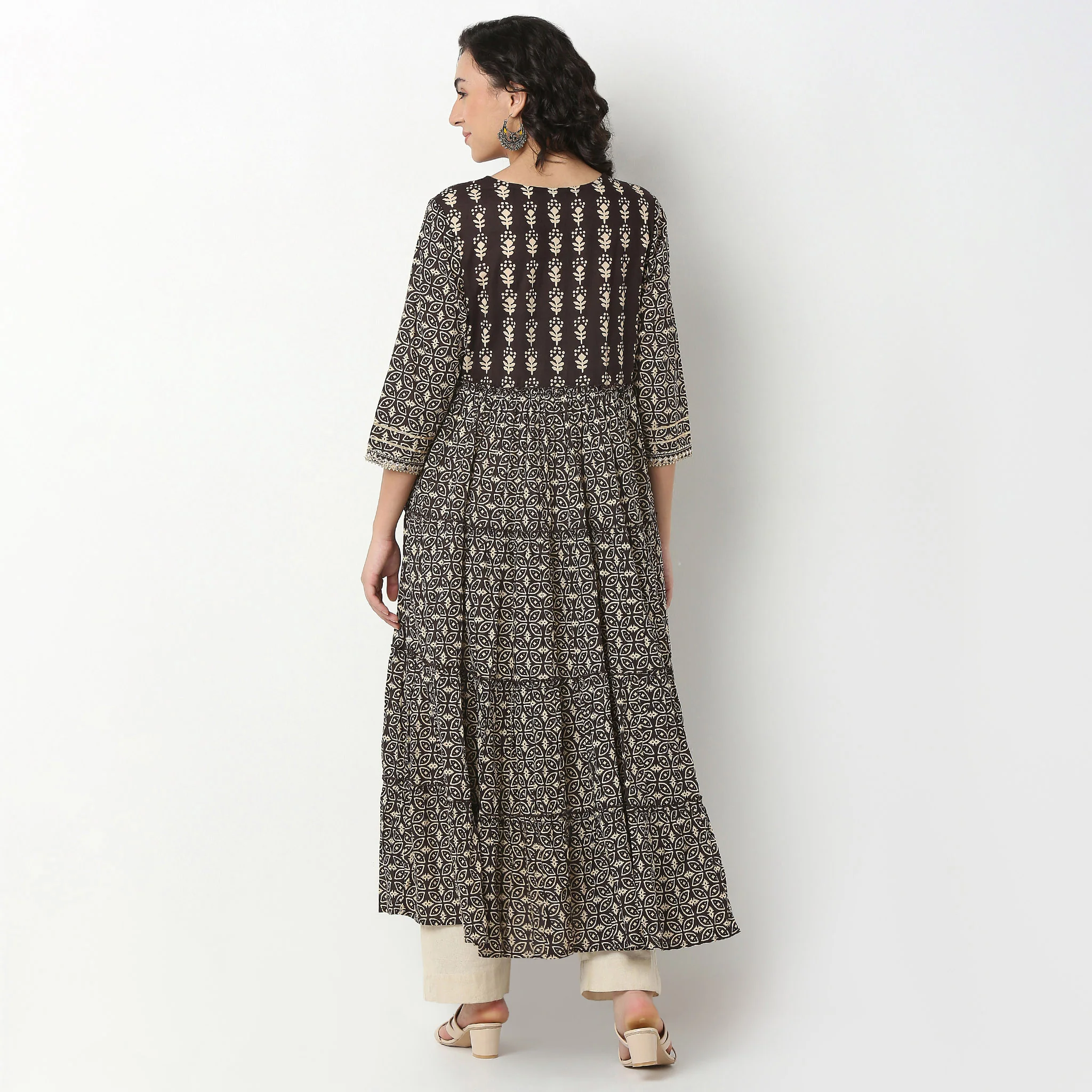 Printed Cotton Flared Long Kurta - Image 3