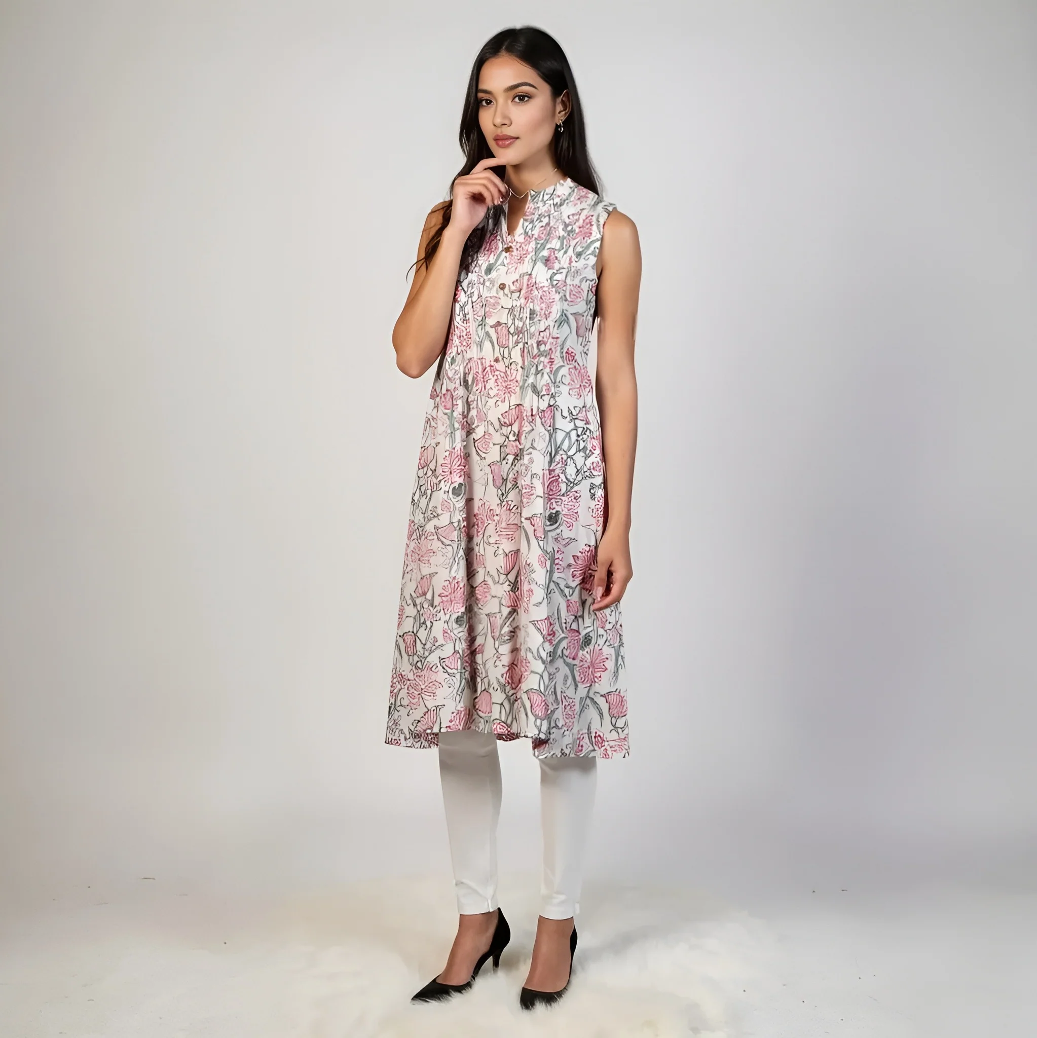 Printed Cotton Flared Kurta - Image 4