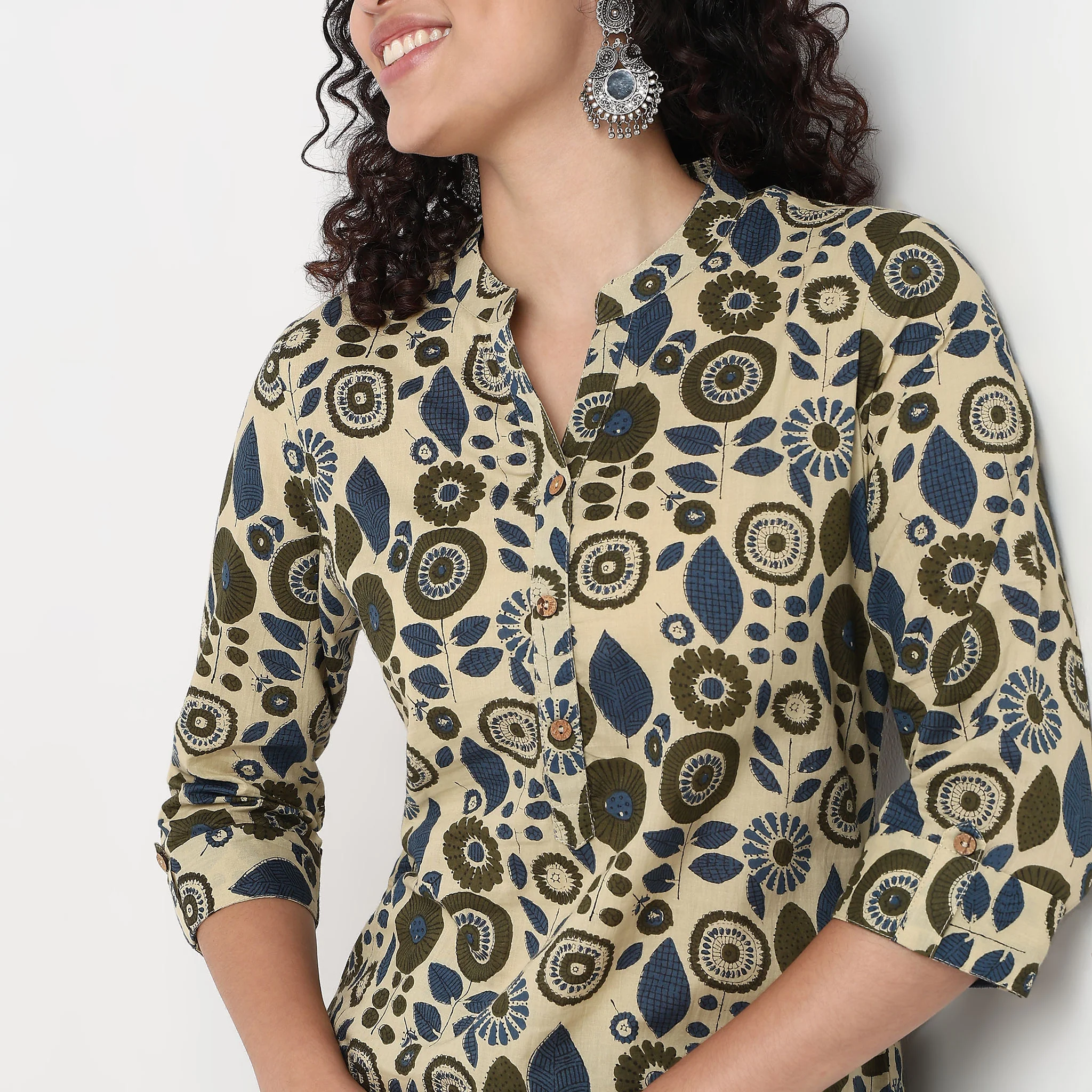 Printed Cotton Half Placket Kurta - Image 4