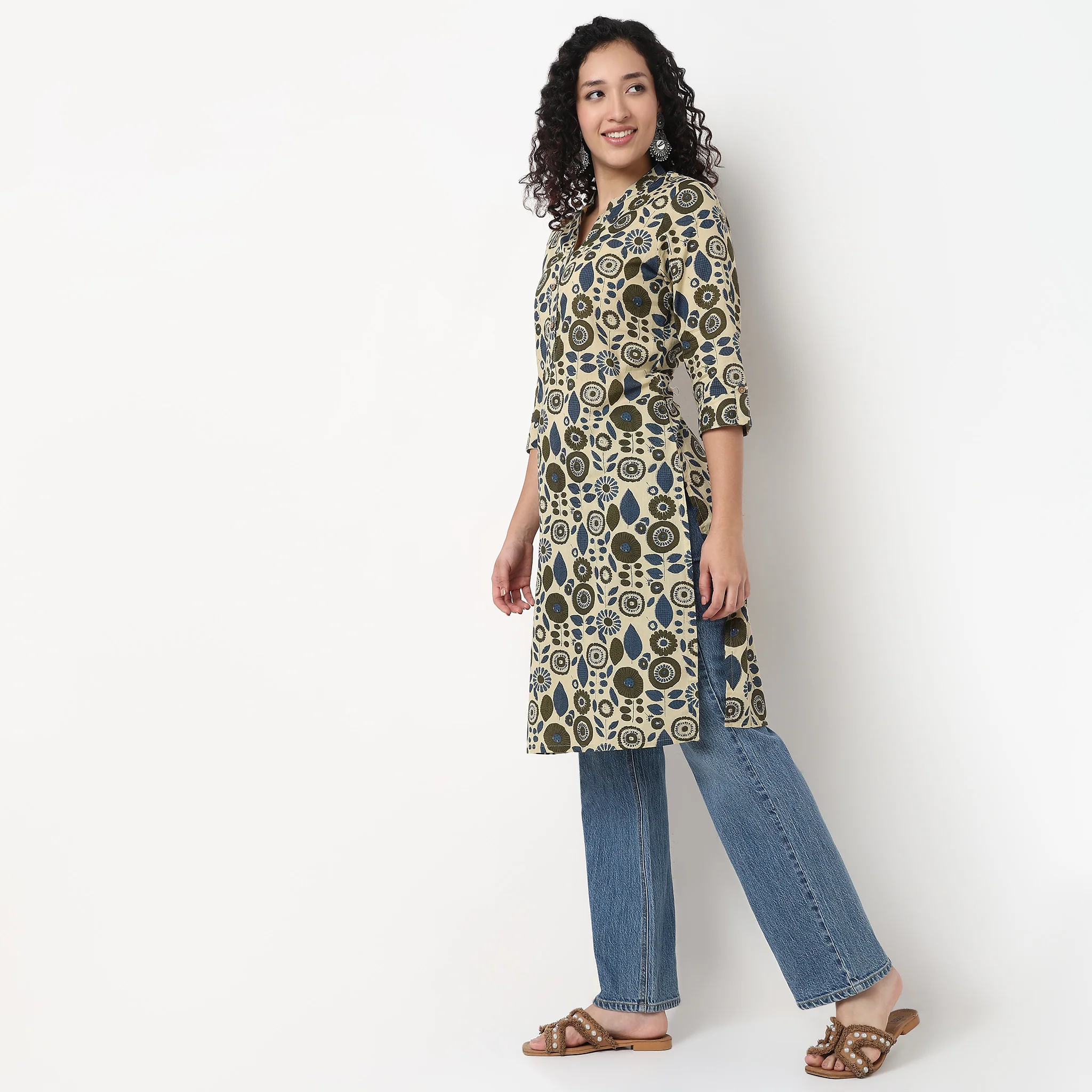 Printed Cotton Half Placket Kurta - Image 5