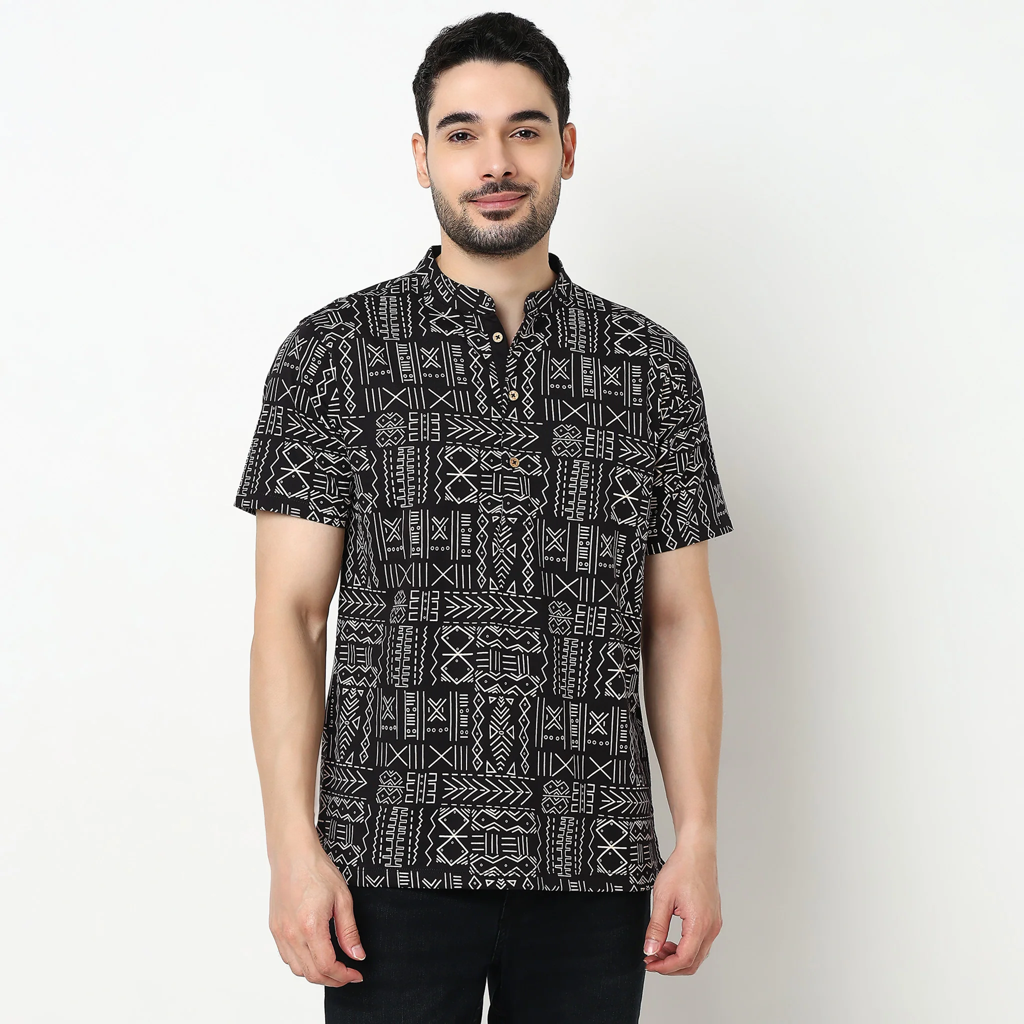 Printed Cotton Half Sleeve Kurta - Image 2
