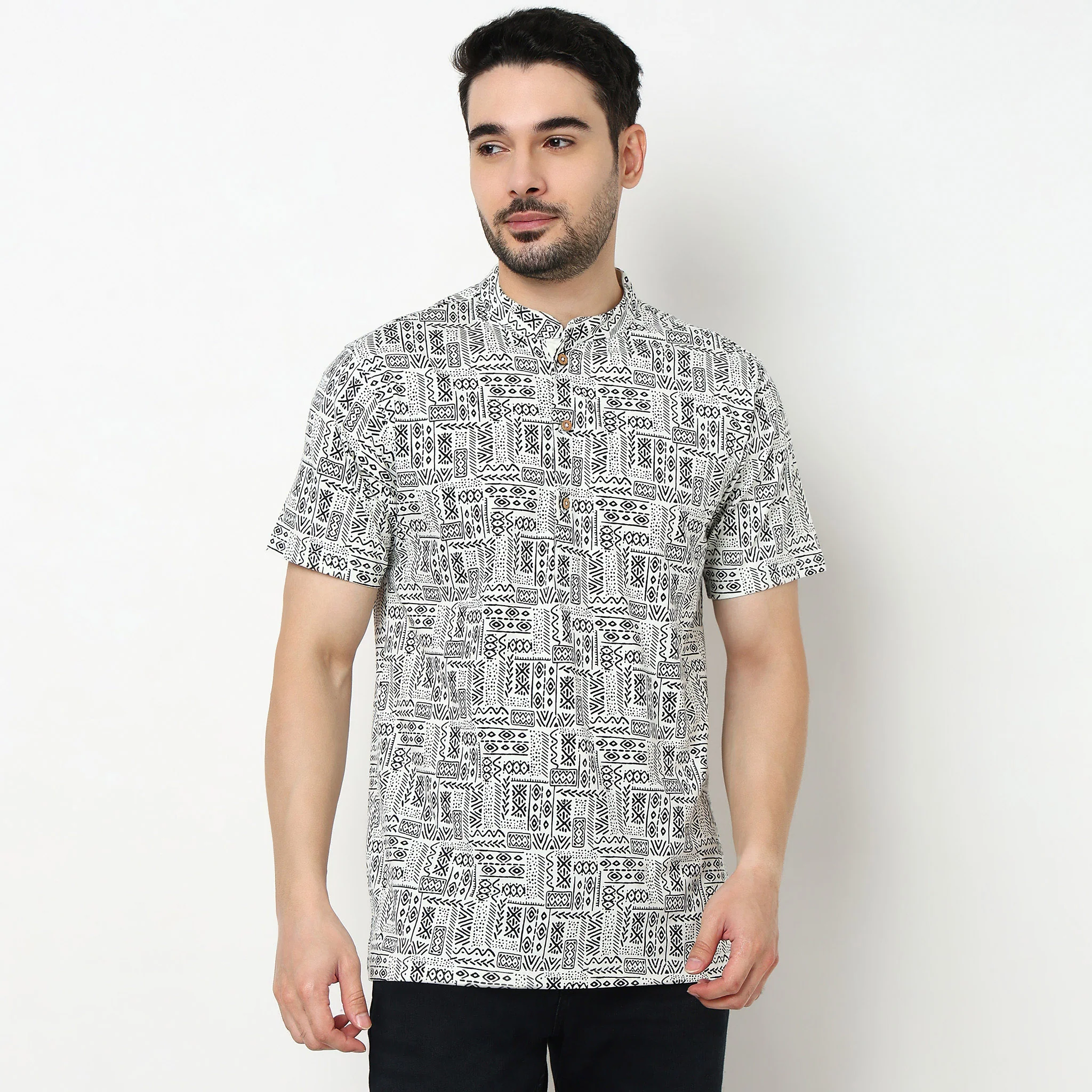 Printed Cotton Half Sleeve Kurta - Image 2