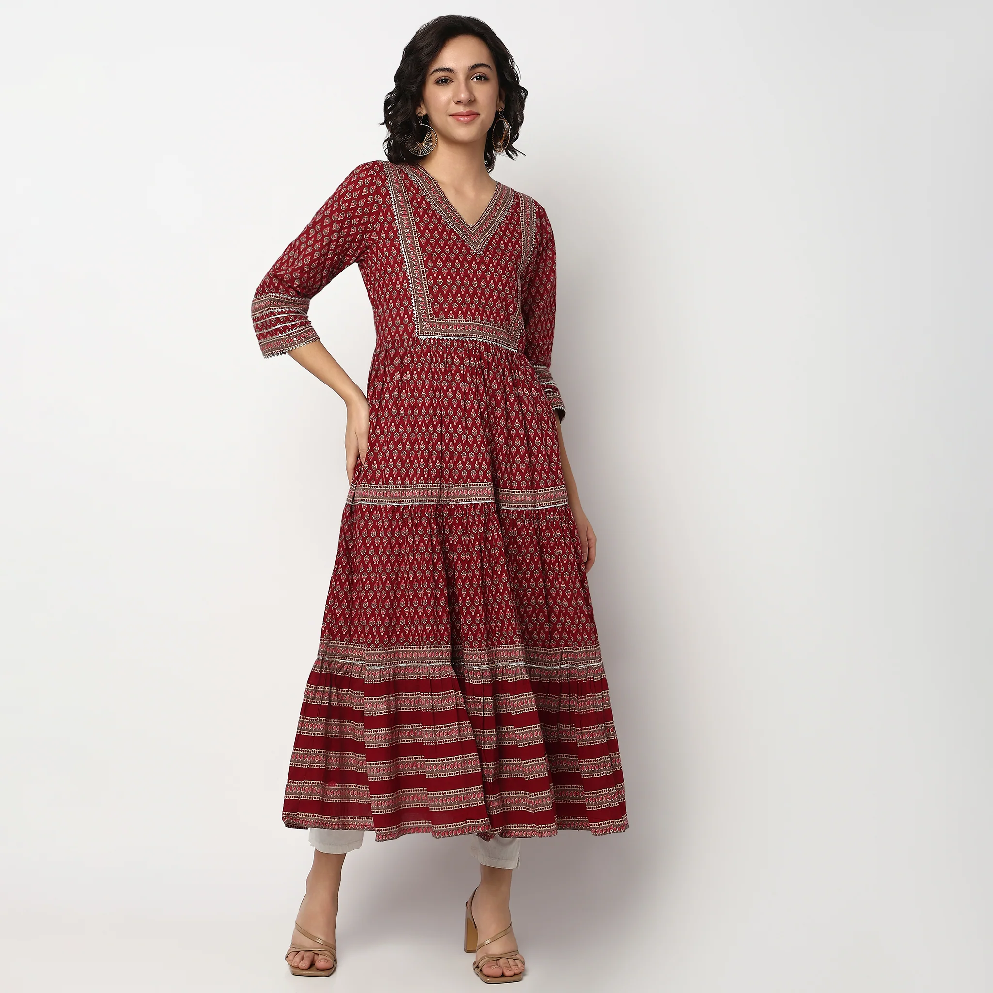 Printed Cotton Gathered Kurta - Image 2
