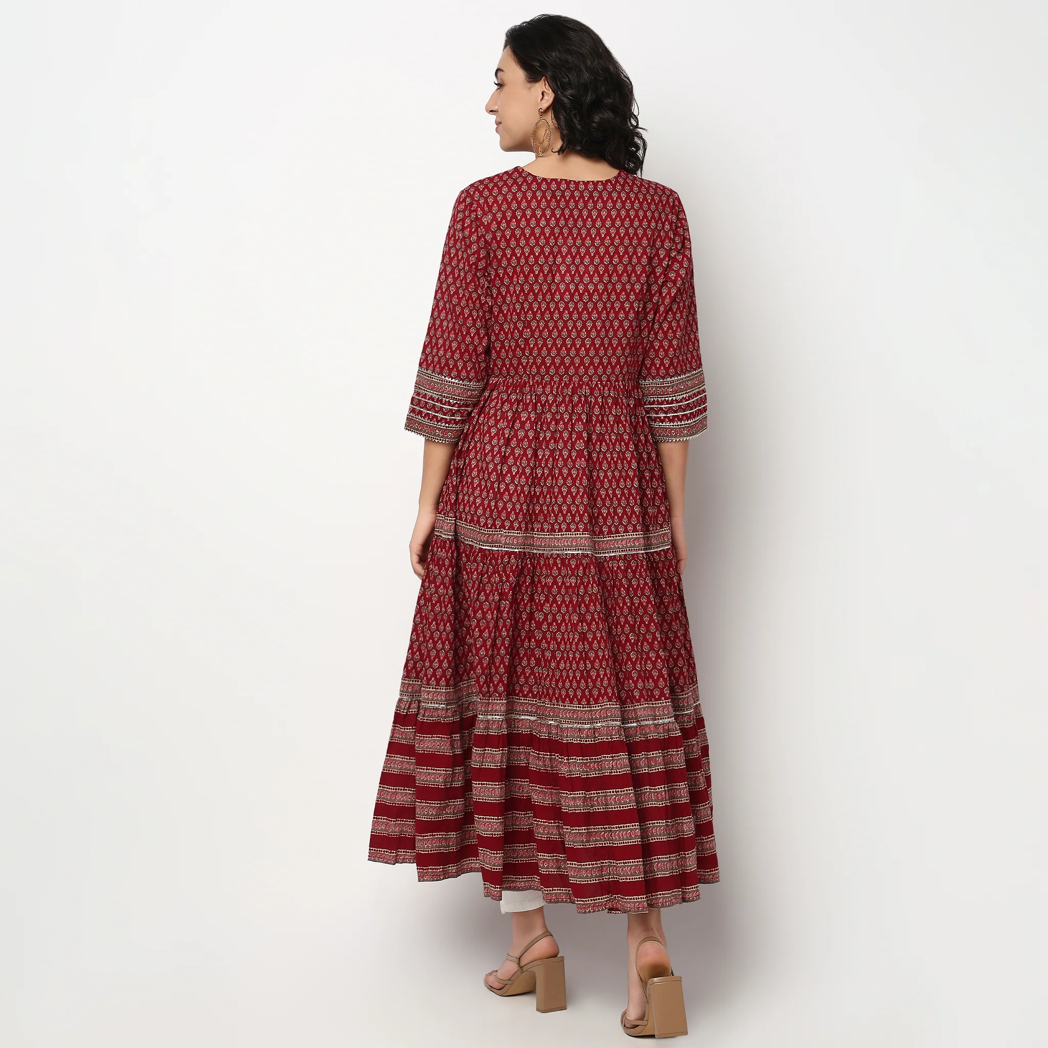 Printed Cotton Gathered Kurta - Image 3