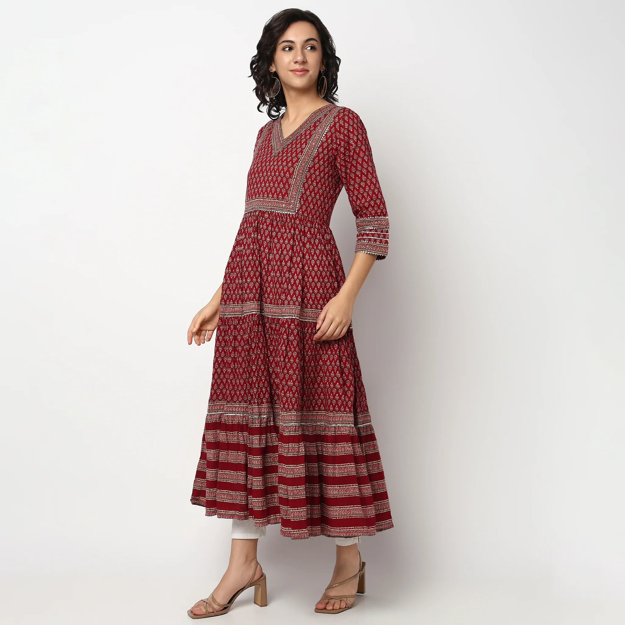 Printed Cotton Gathered Kurta - Image 5