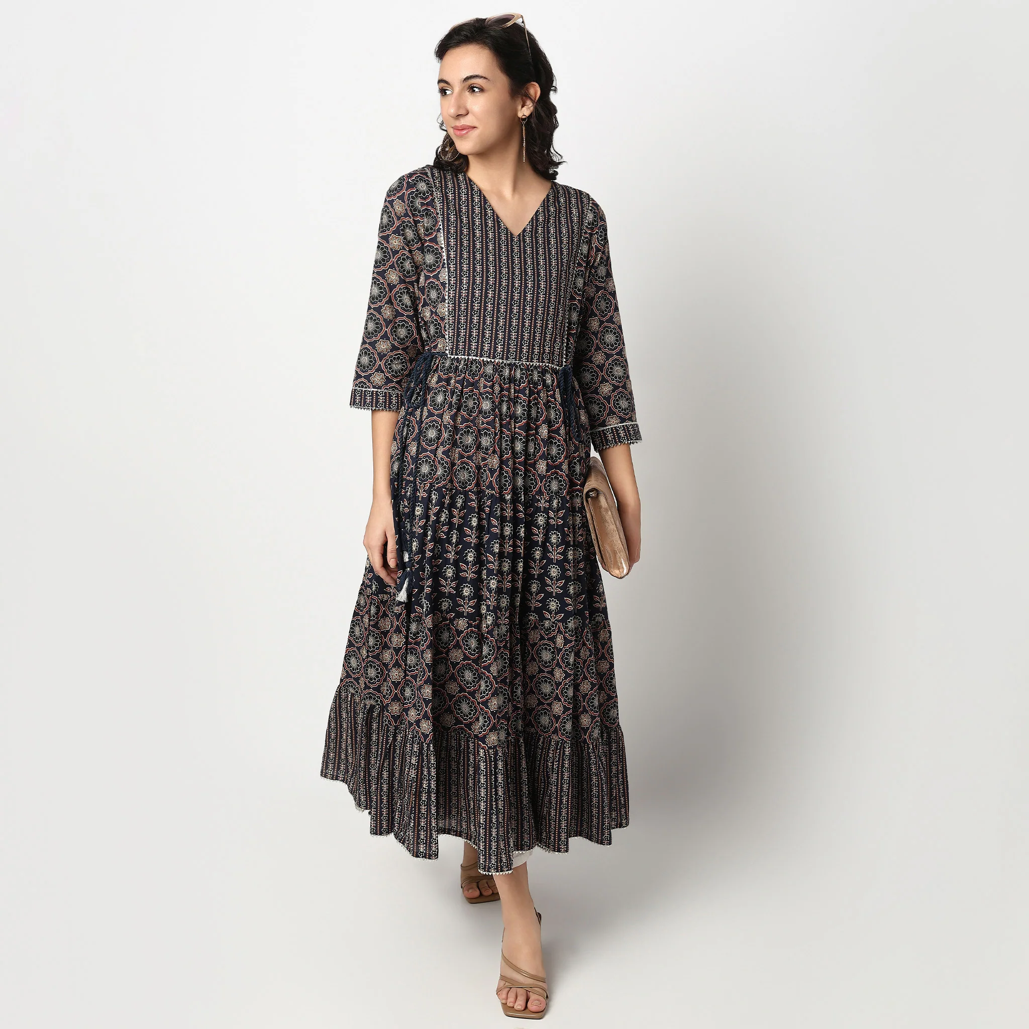 Printed Cotton Gathered Kurta - Image 2