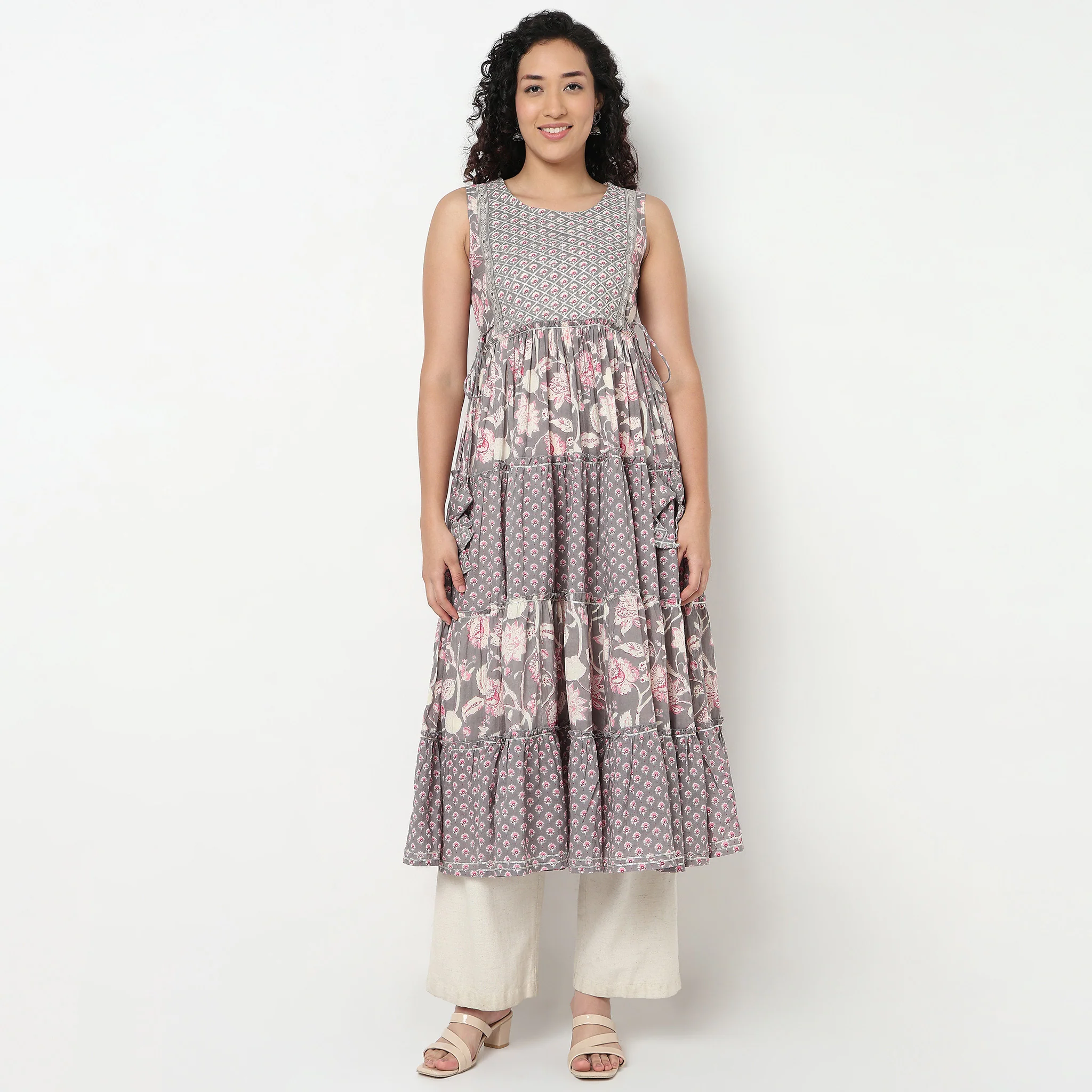 Printed Cotton Tiered Kurta - Image 2