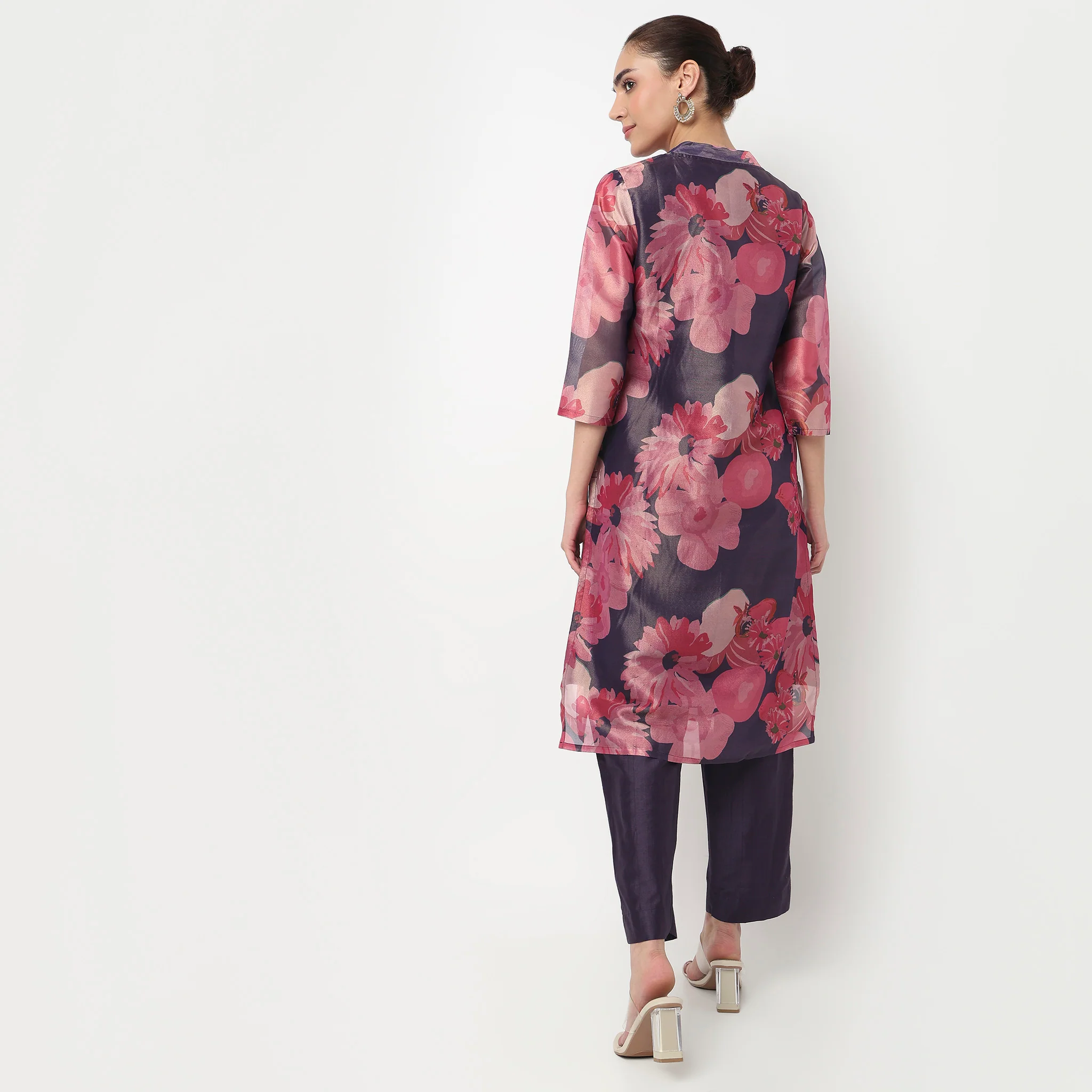 Printed Crew Neck A-Line Kurta with Pant Set - Image 3
