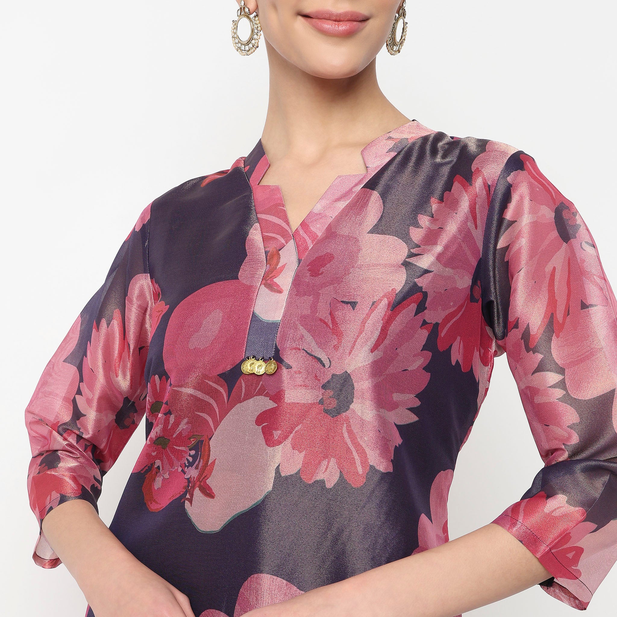 Printed Crew Neck A-Line Kurta with Pant Set - Image 4
