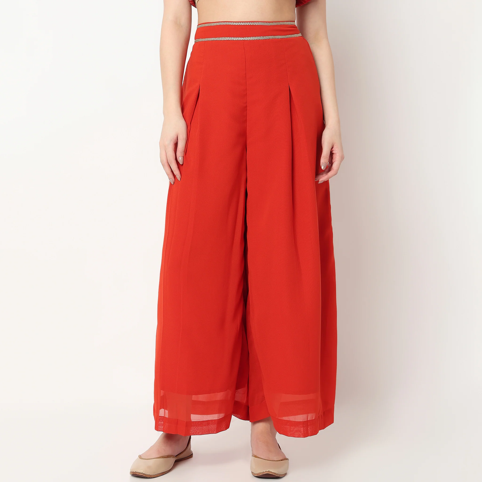 Printed Crop Top with Palazzo with Shrug Set - Image 7