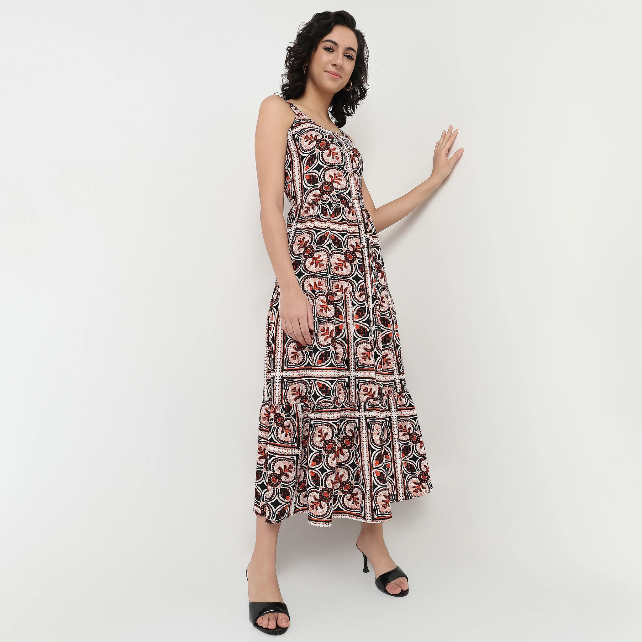 Printed Flare Fit Full Length Dress
