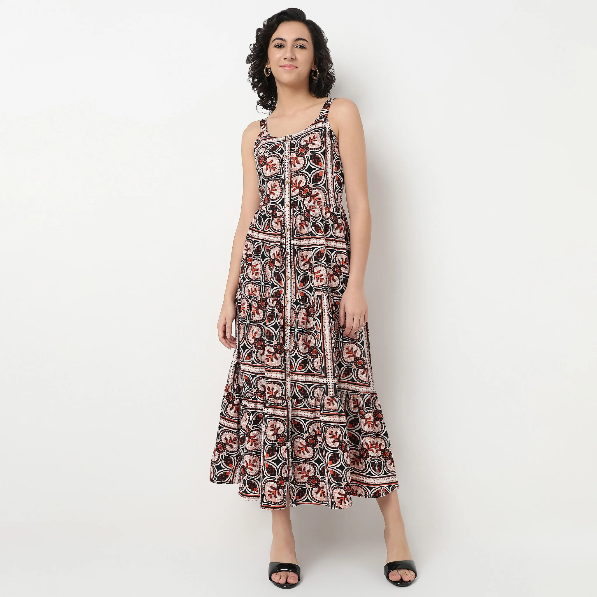 Printed Flare Fit Full Length Dress - Image 2