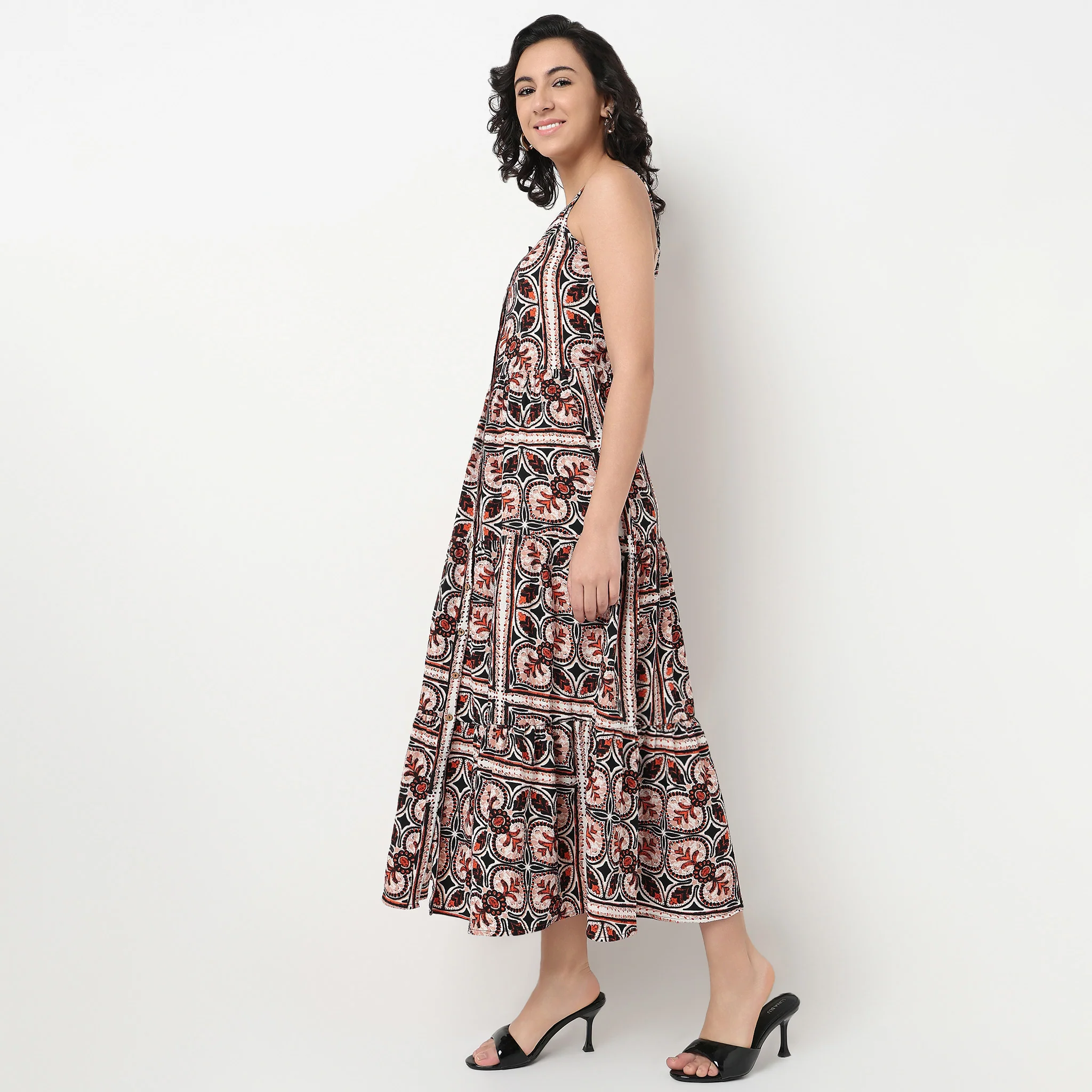 Printed Flare Fit Full Length Dress - Image 5
