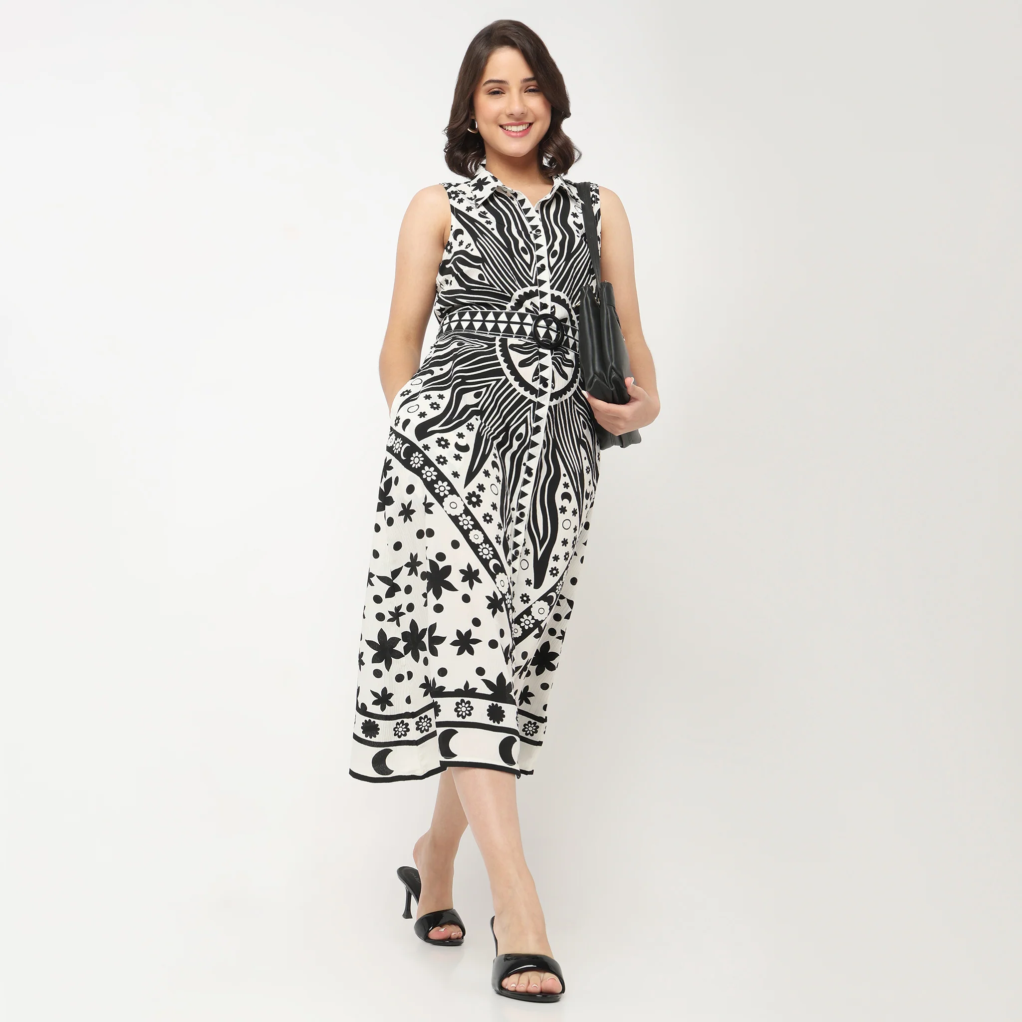 Printed Flared Shirt Dress