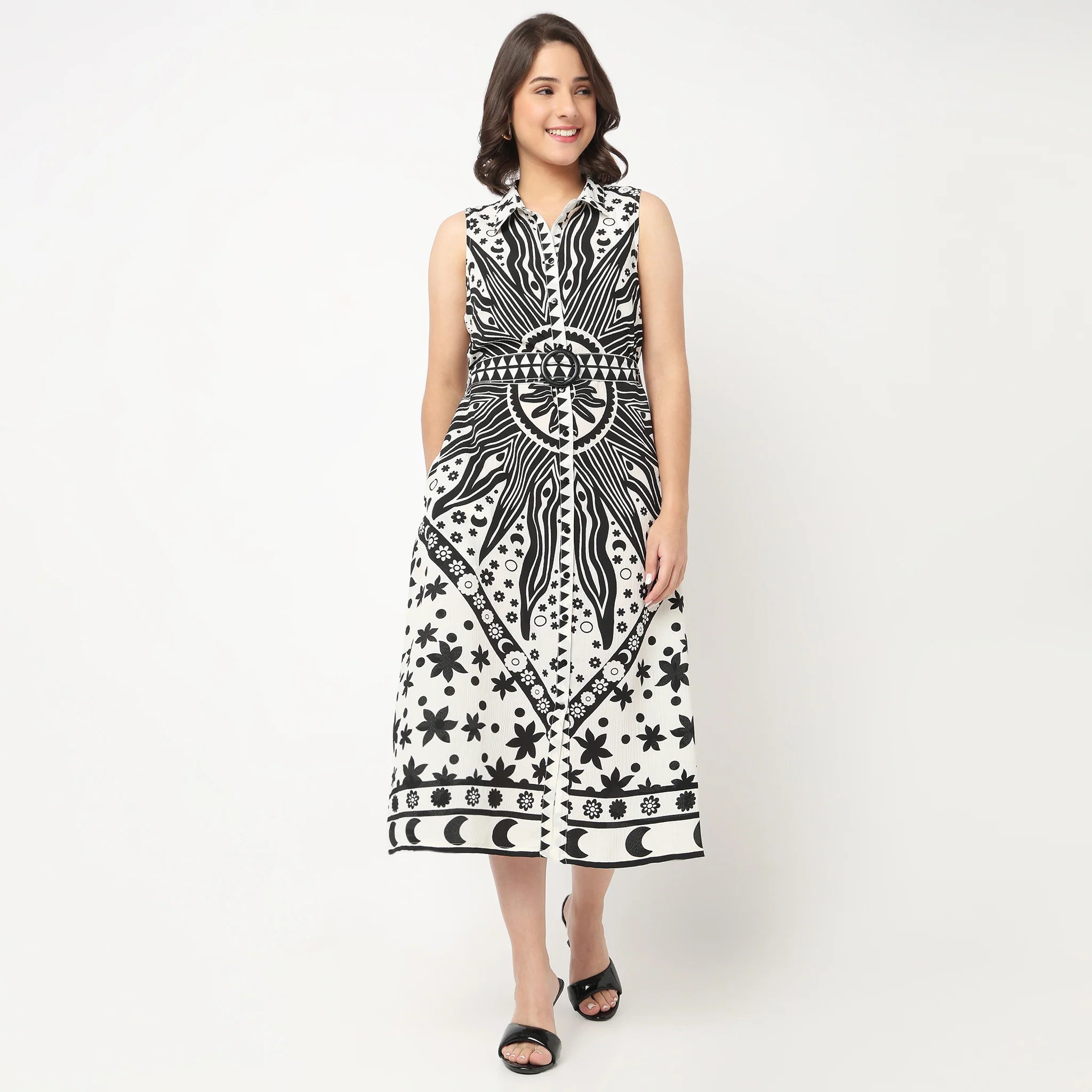 Printed Flared Shirt Dress - Image 2