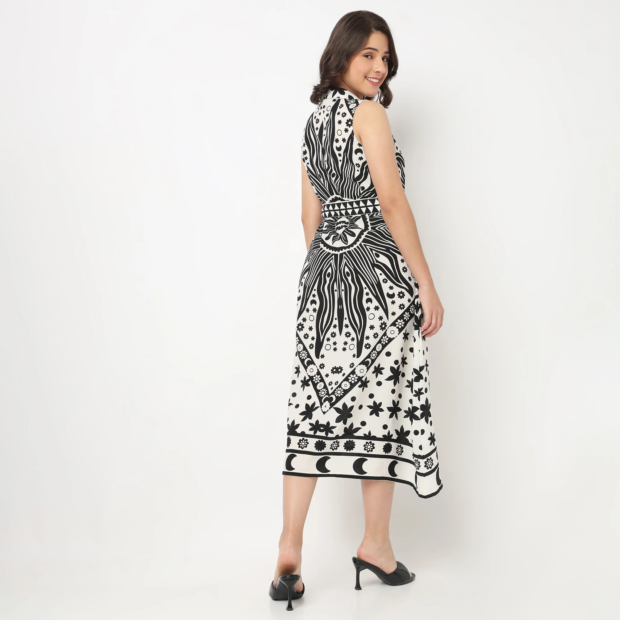 Printed Flared Shirt Dress - Image 3