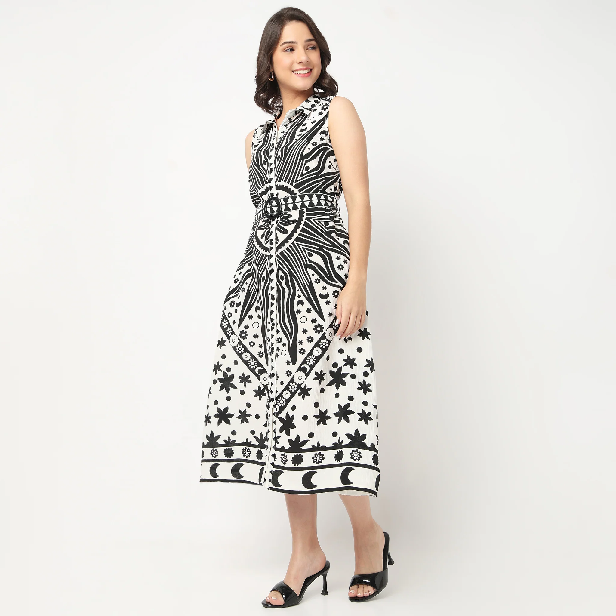 Printed Flared Shirt Dress - Image 5