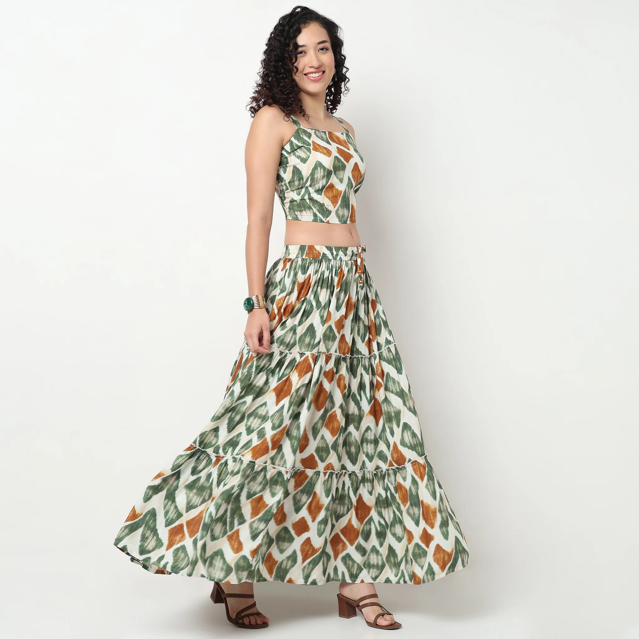 Printed Flared Tiered Skirt