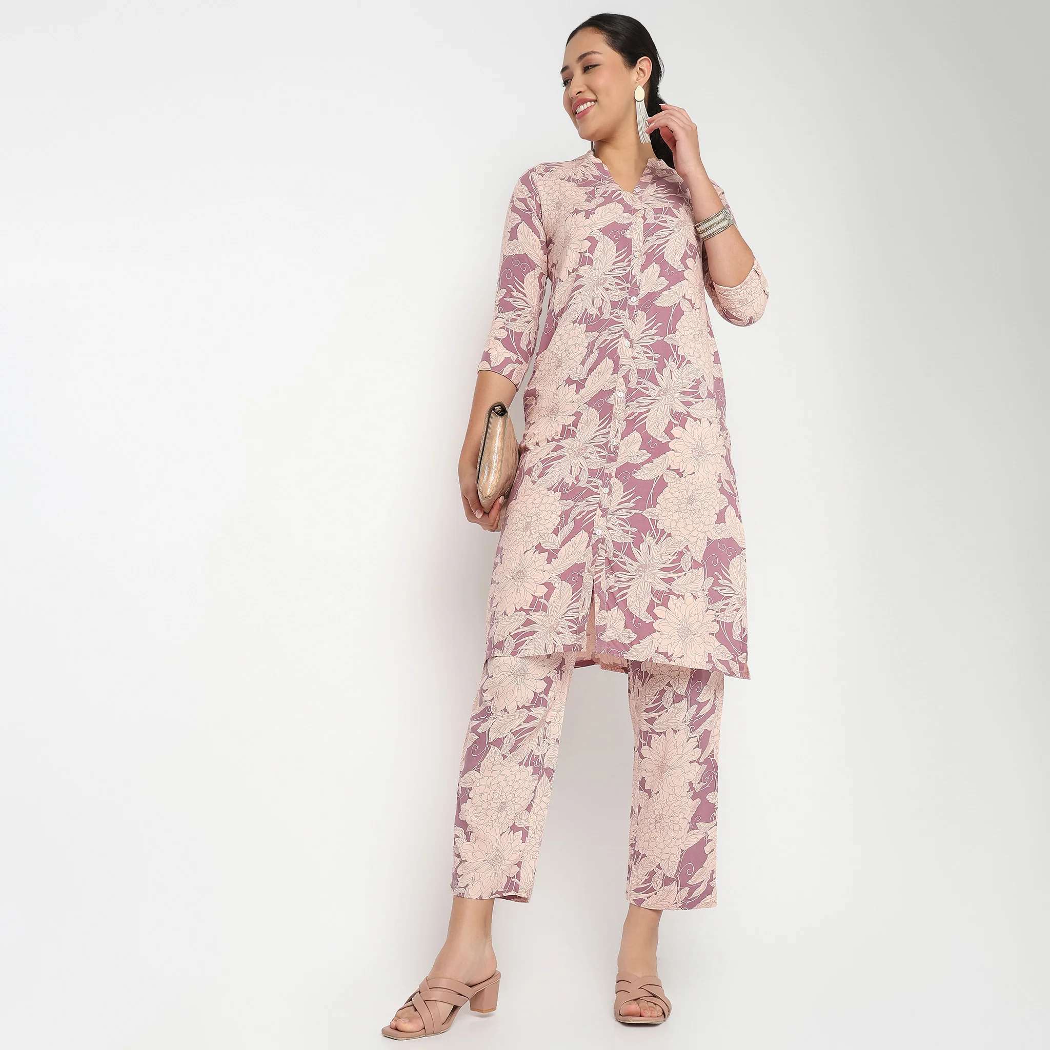 Printed Full Placket Long Kurta