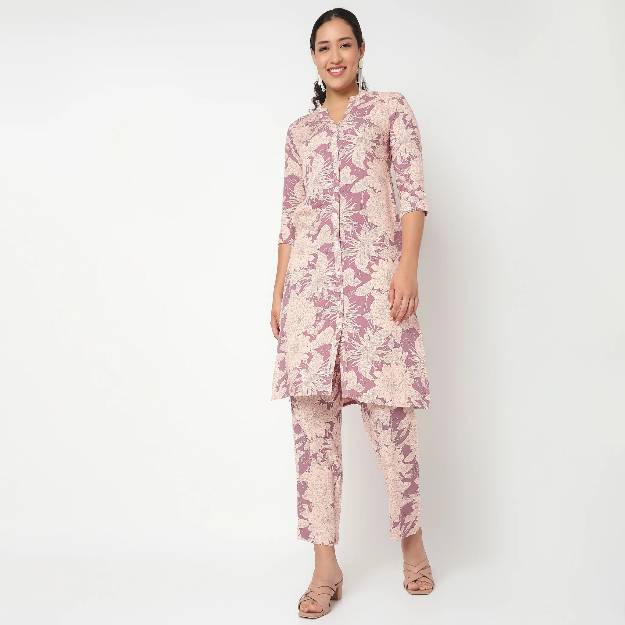 Printed Full Placket Long Kurta - Image 2