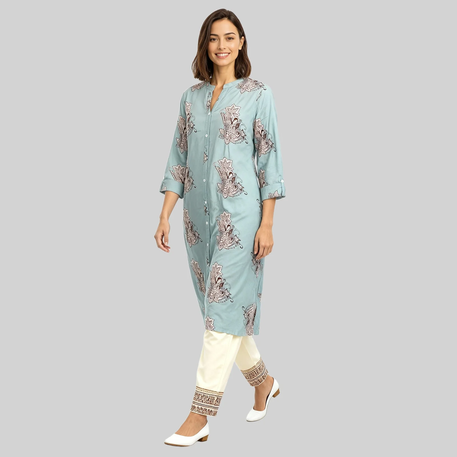 Printed Full Placket Long Kurta - Image 5