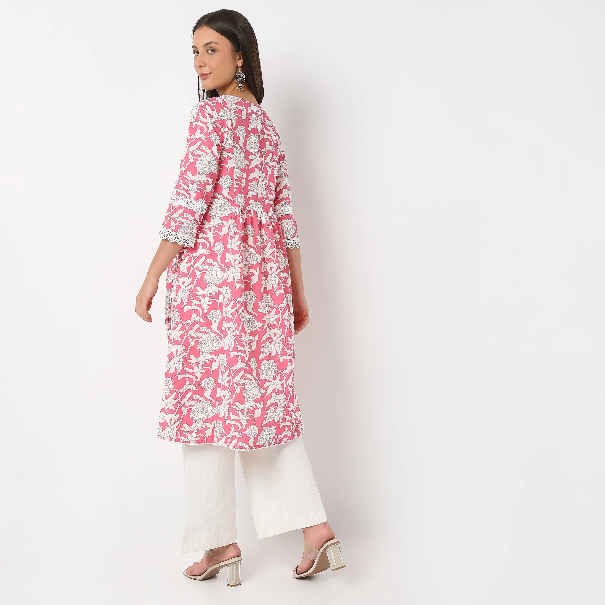 Printed Gathered Flared Kurta - Image 3