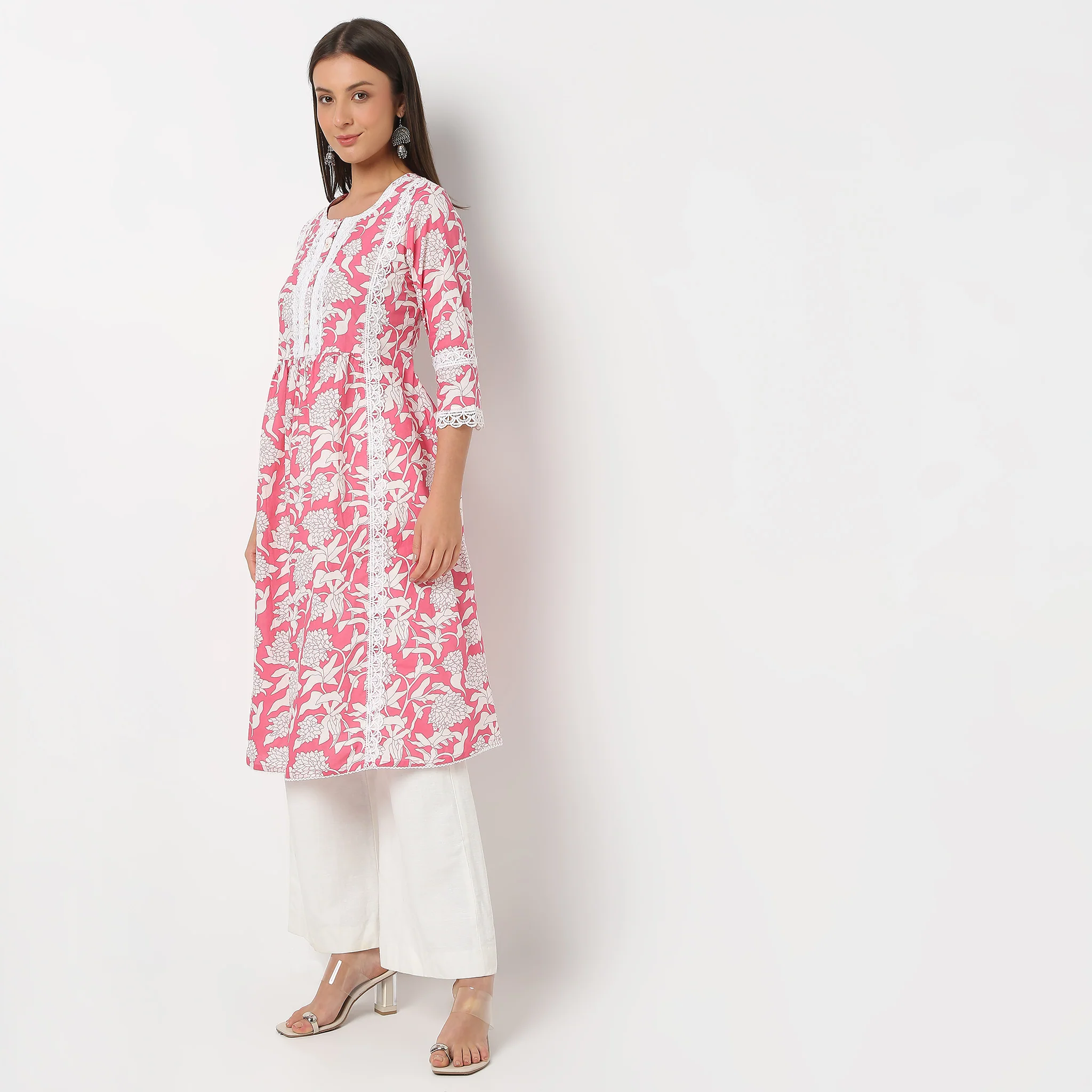 Printed Gathered Flared Kurta - Image 5